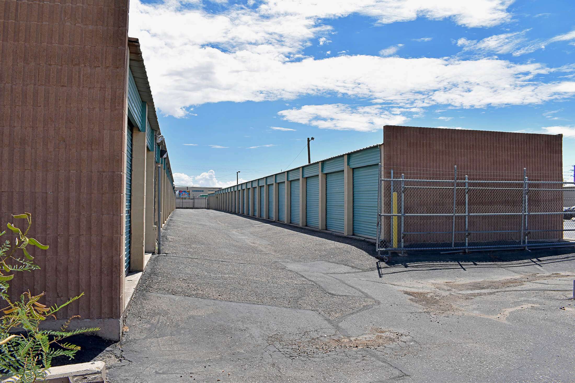 drive up self storage units next to gate entrance