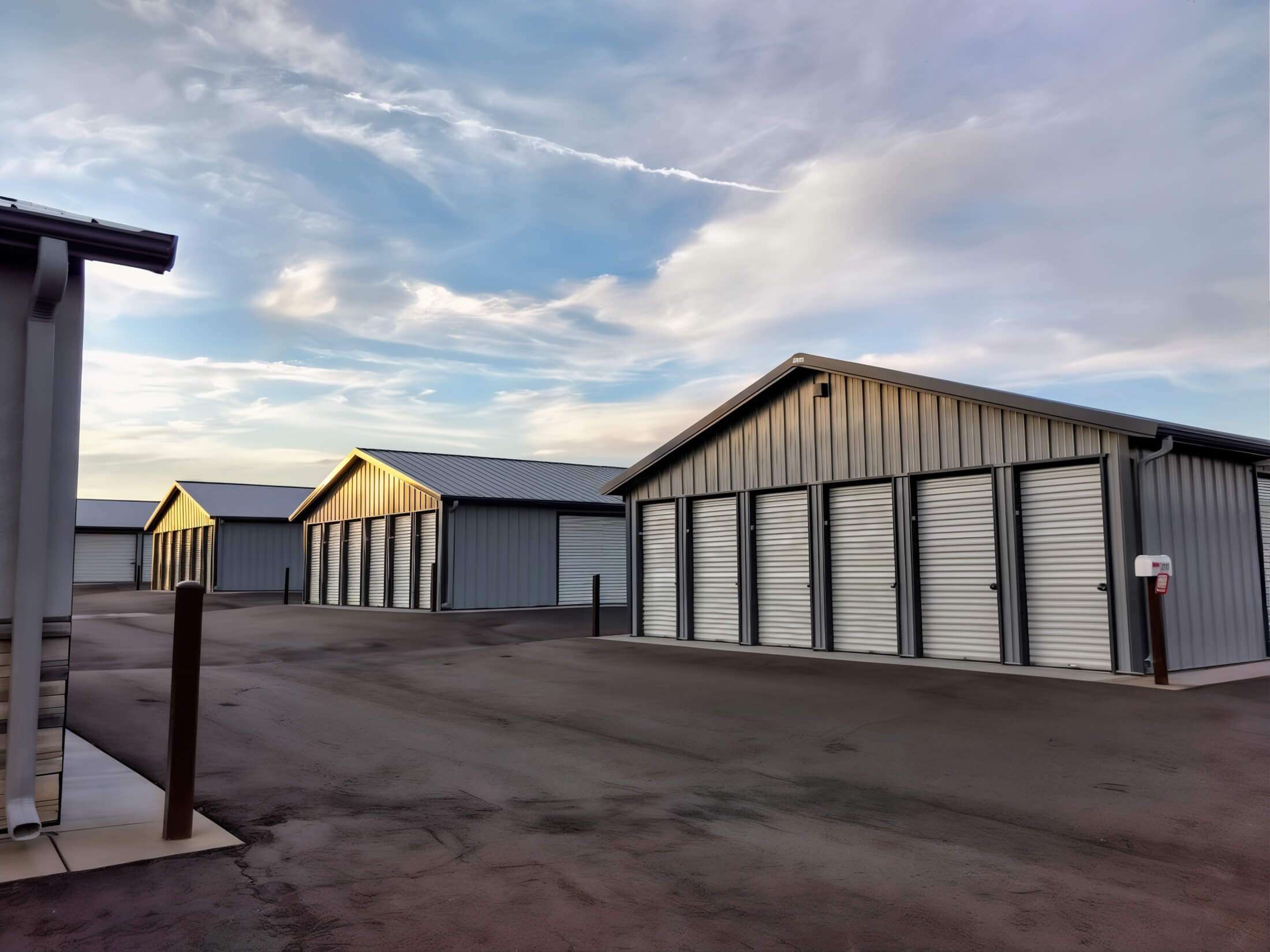 row of drive up self storage buildings