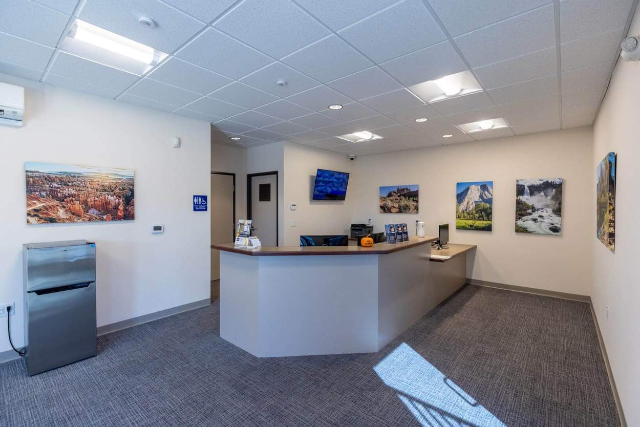 front office with accessible restroom at self storage facility