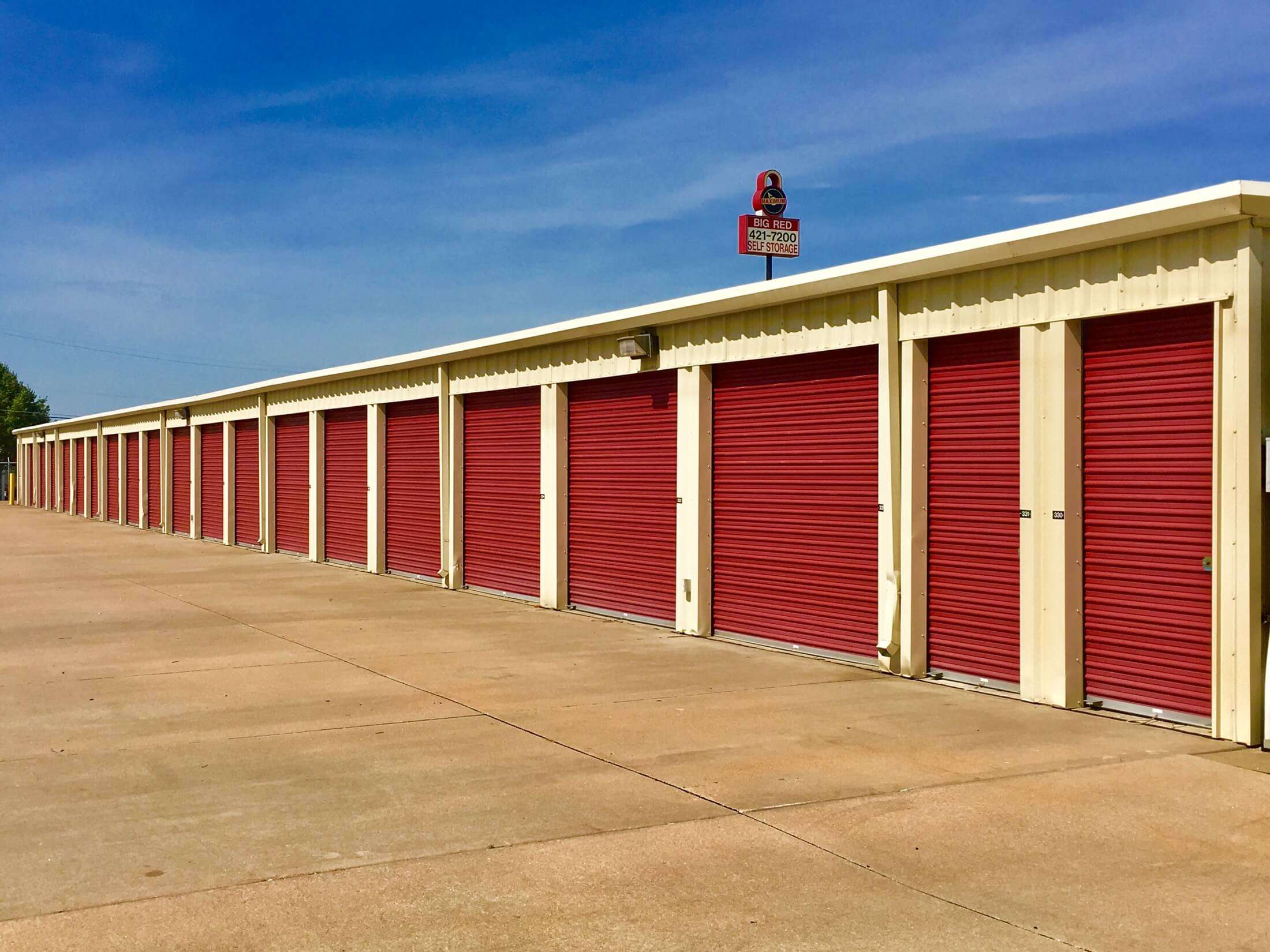 Row of drive up self storage units
