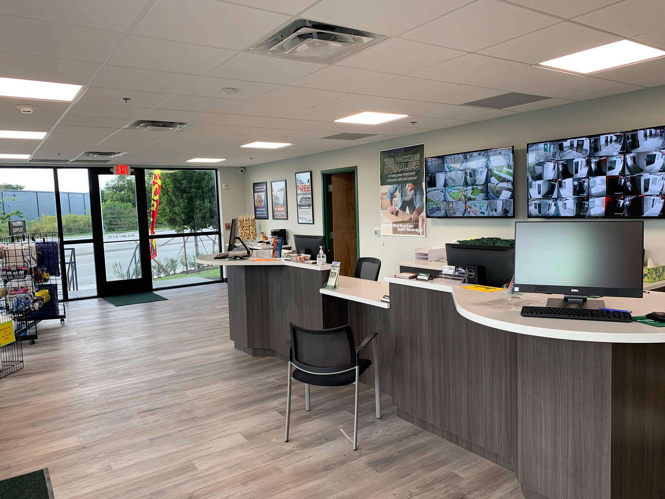 video surveillance monitored by staff in the self storage facility office