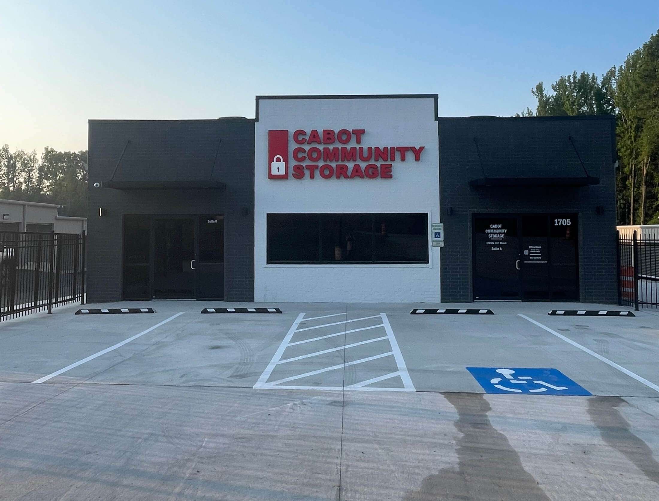 Parking lot at self storage facility