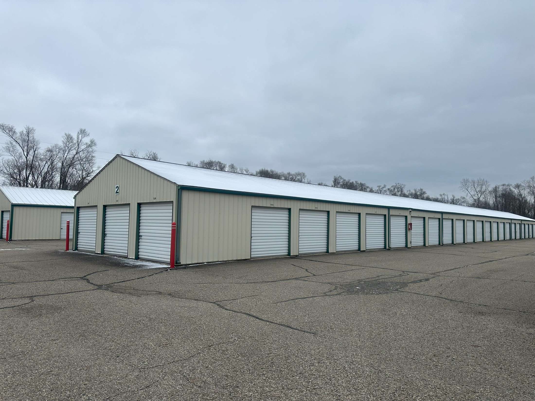 Row of drive up self storage units