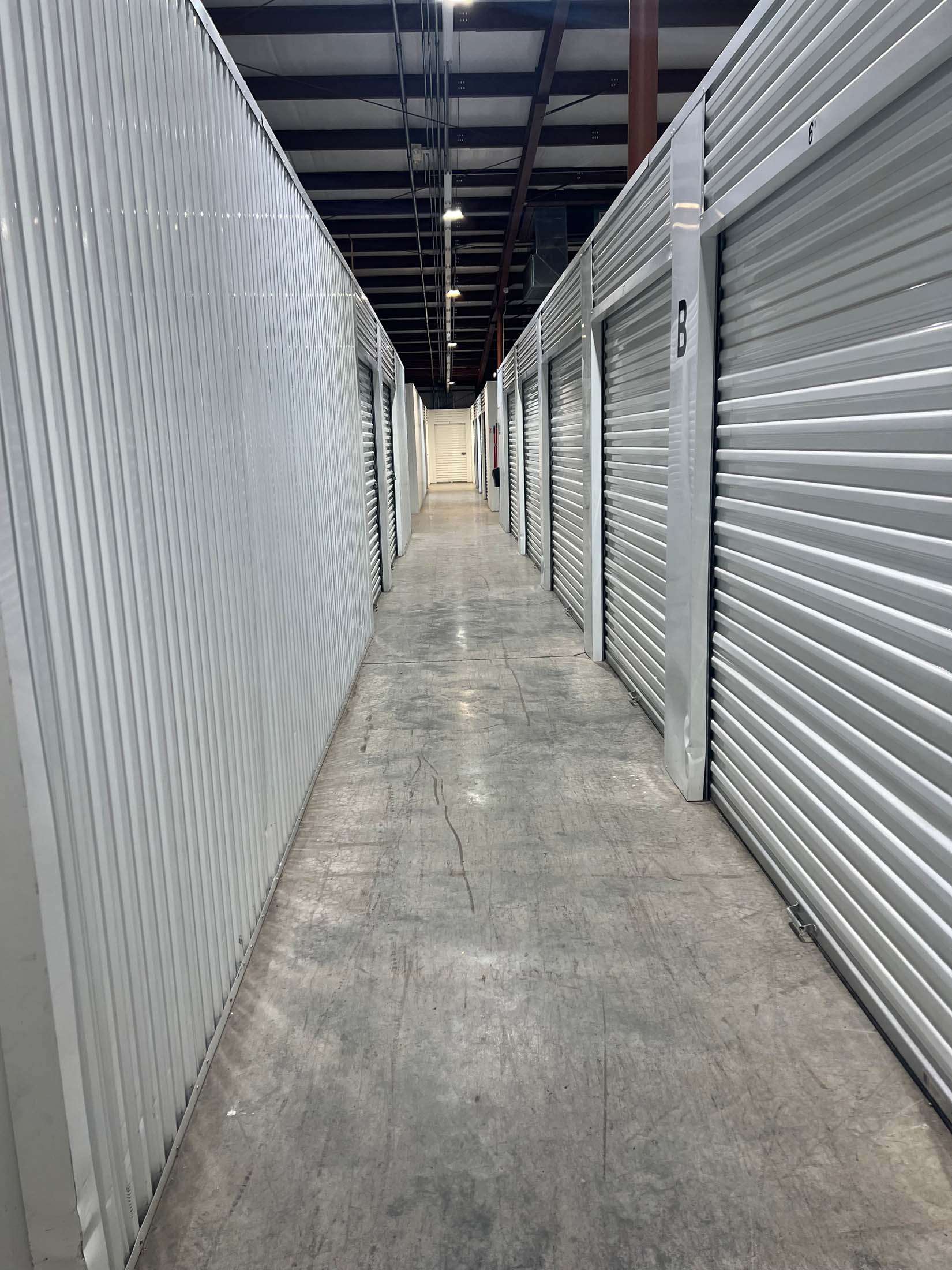 Hallway of indoor storage units