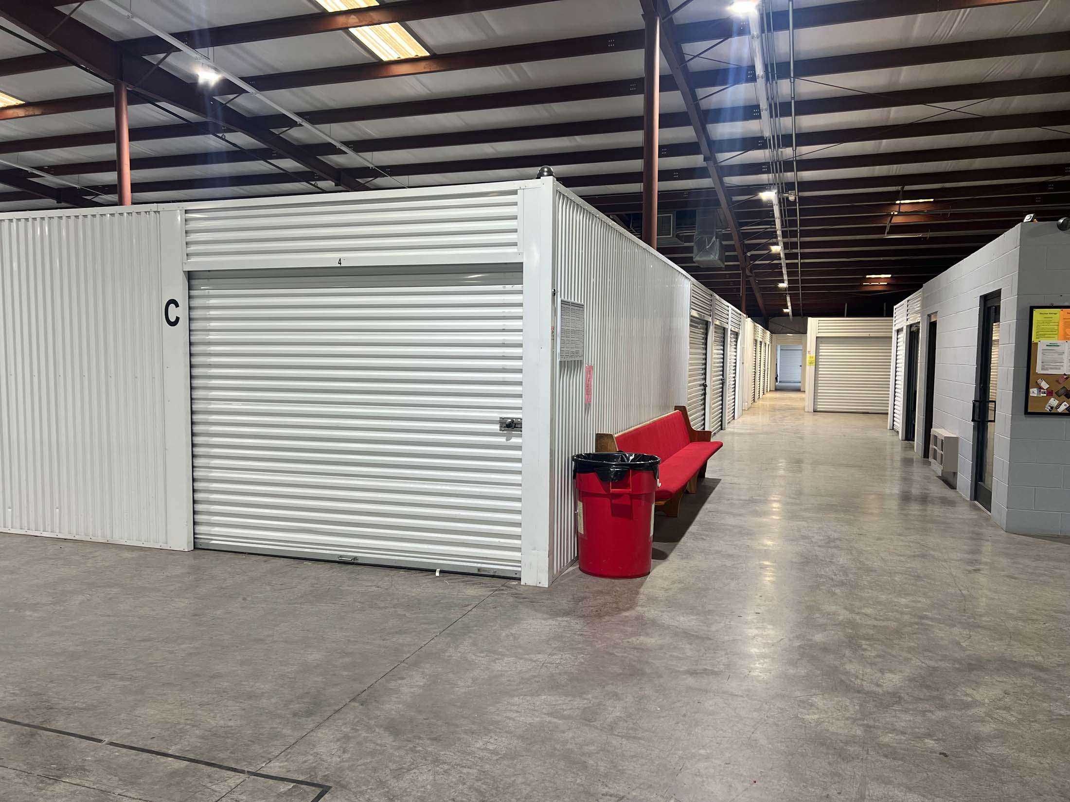 Indoor storage units with white doors