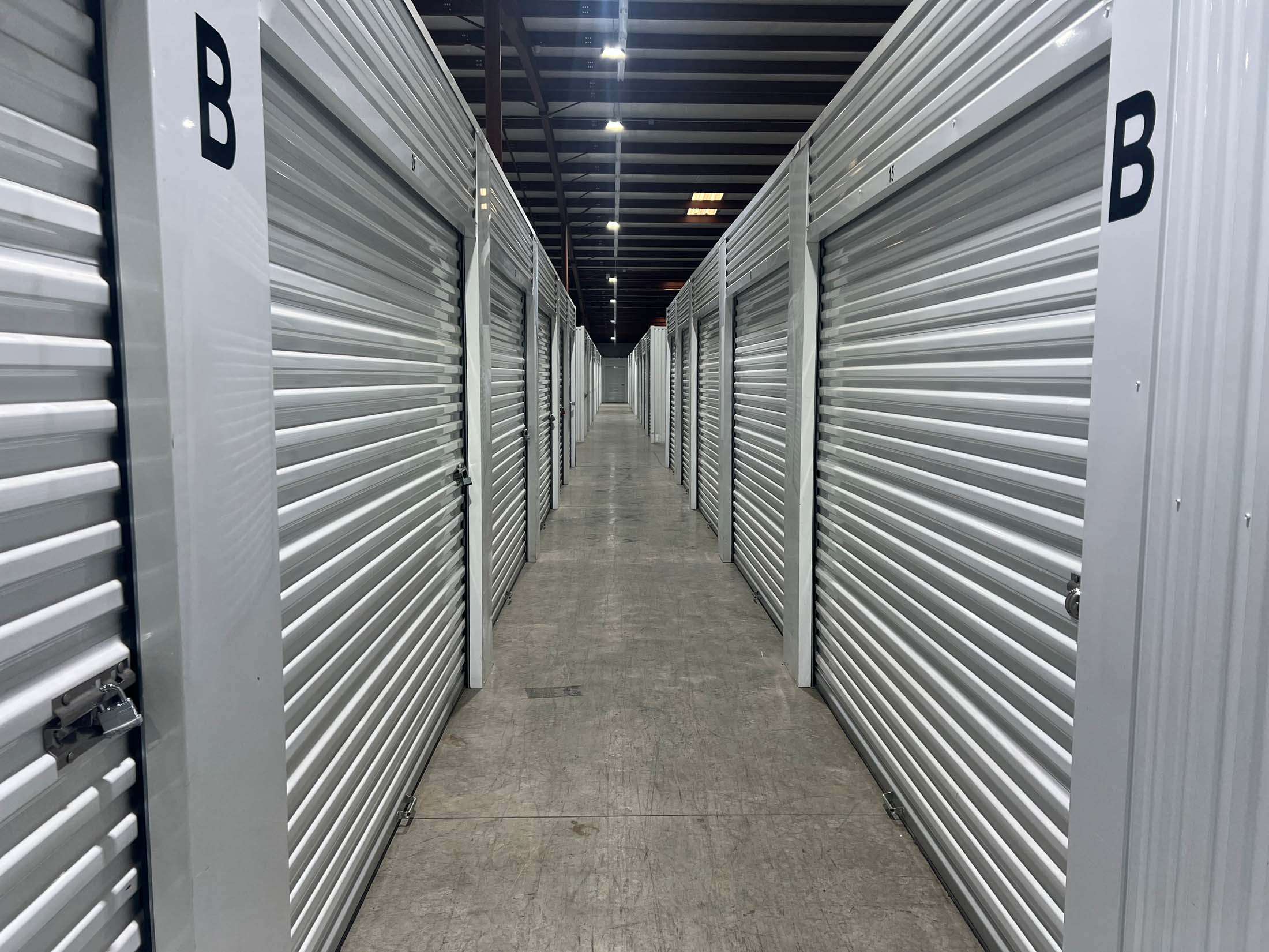 Rows of indoor storage units