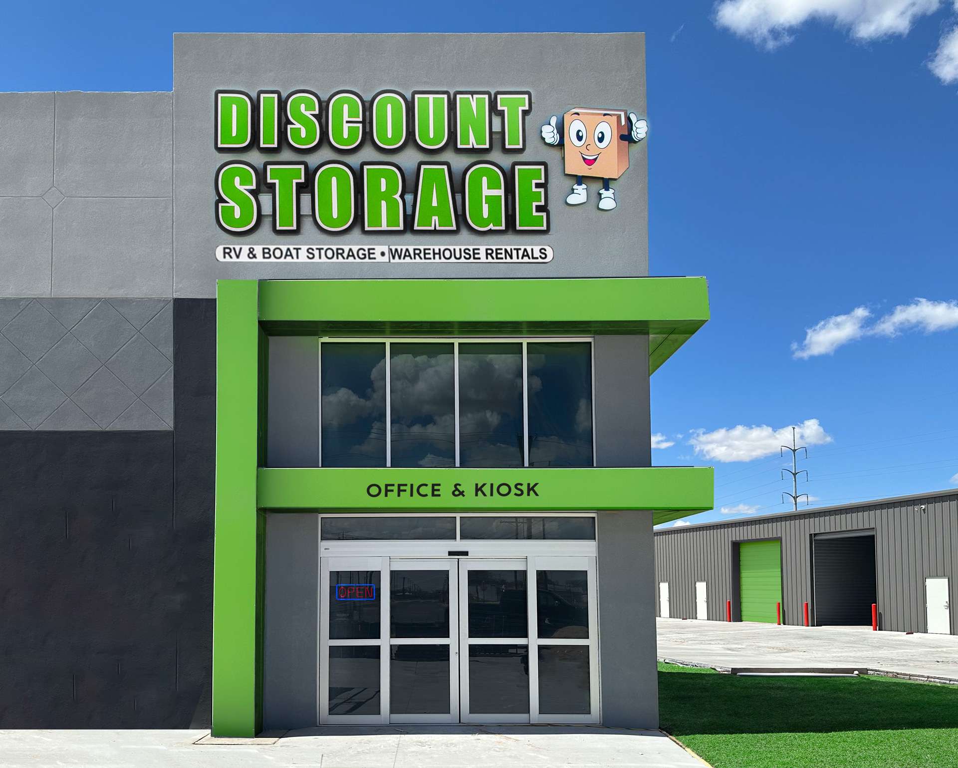 signage and entrance to storage facility office 