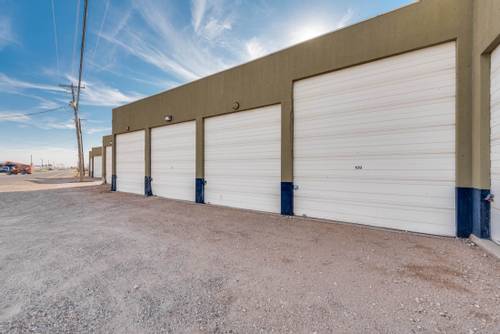 Row of secure drive up self storage units