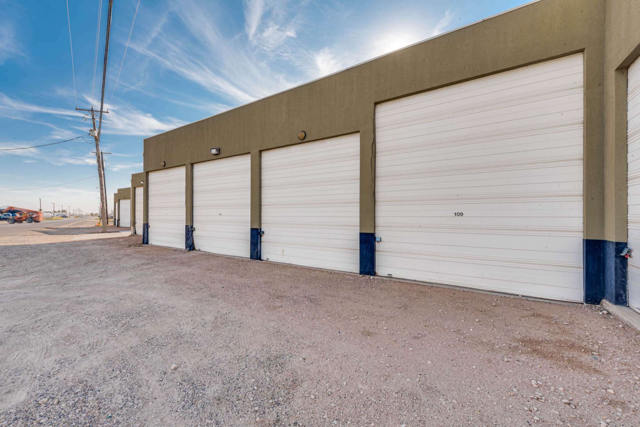 Row of secure drive up self storage units