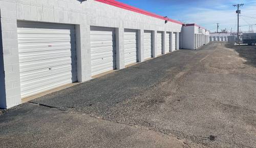 row of drive up self storage units 