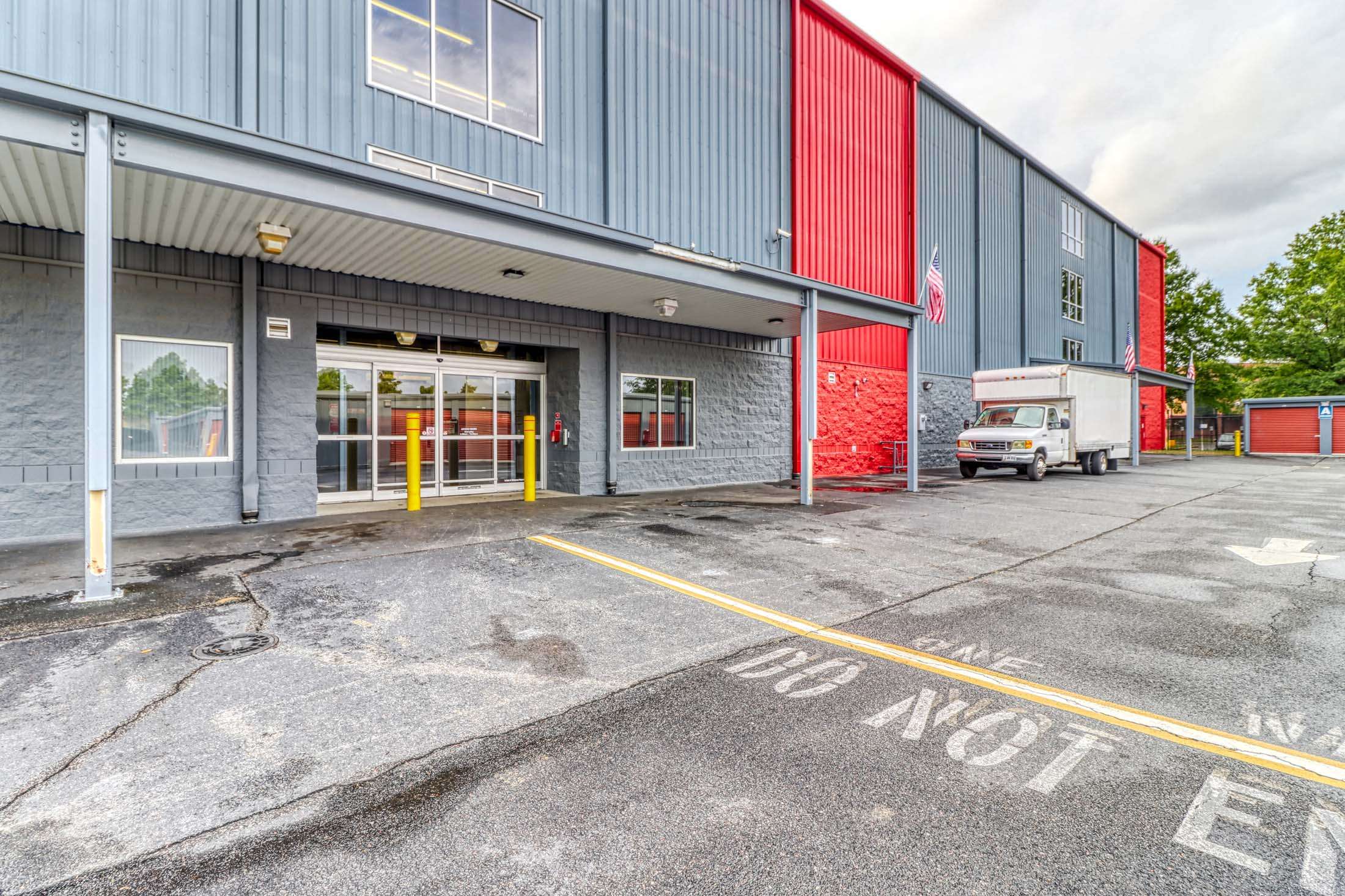 Paved driveway at storage facility