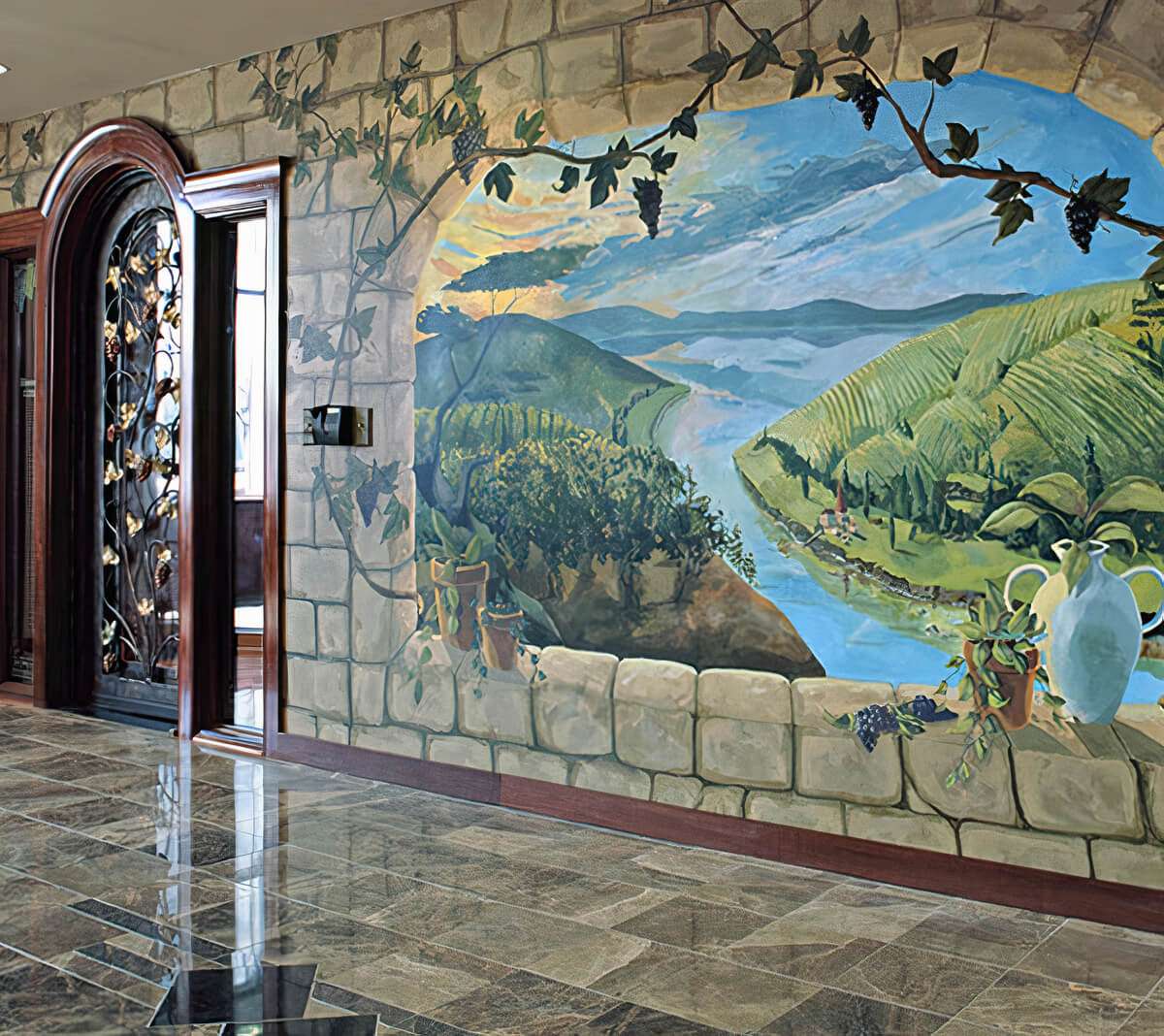 wine storage cellar entrance mural