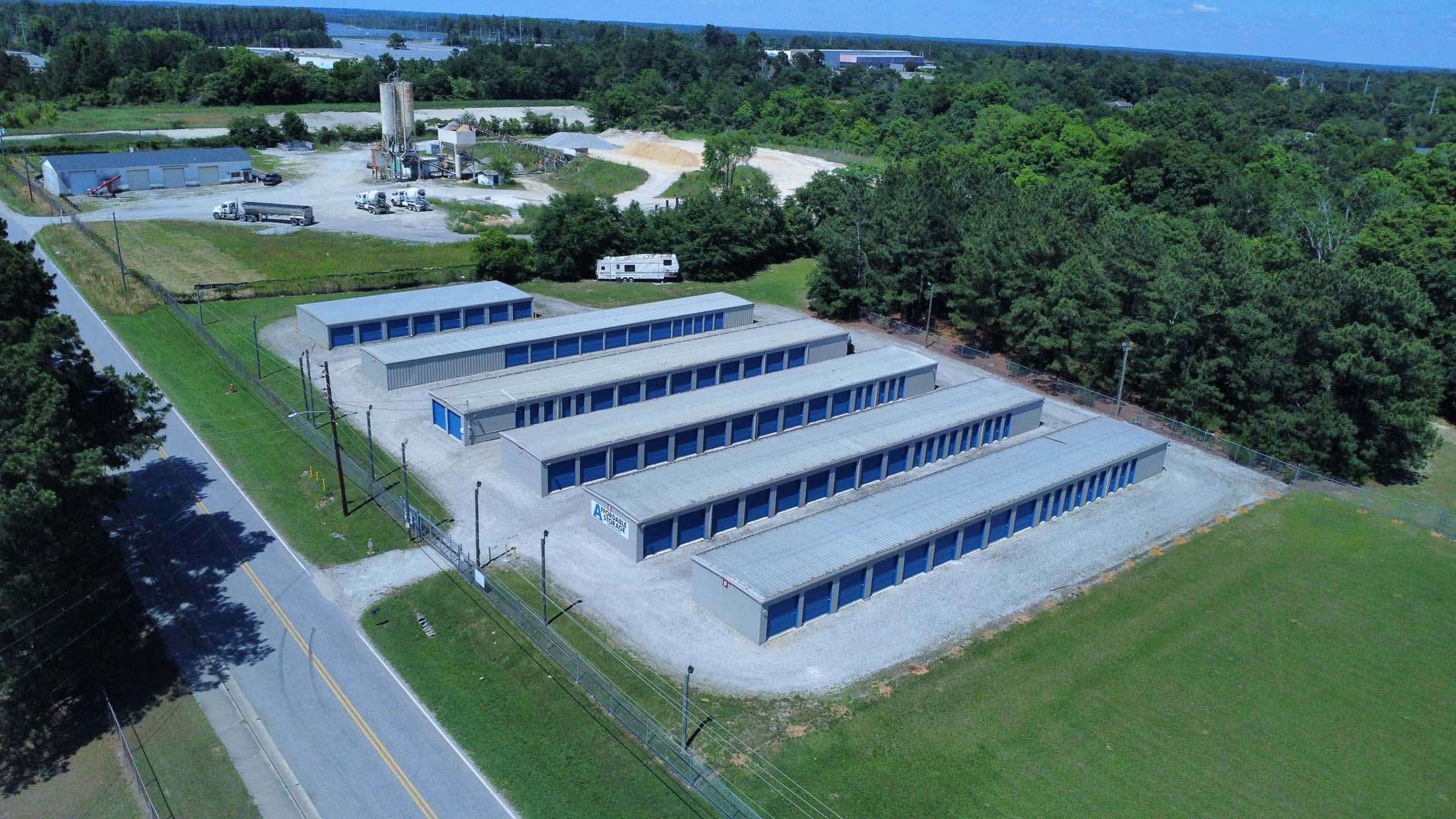 Aerial view of a self storage facility
