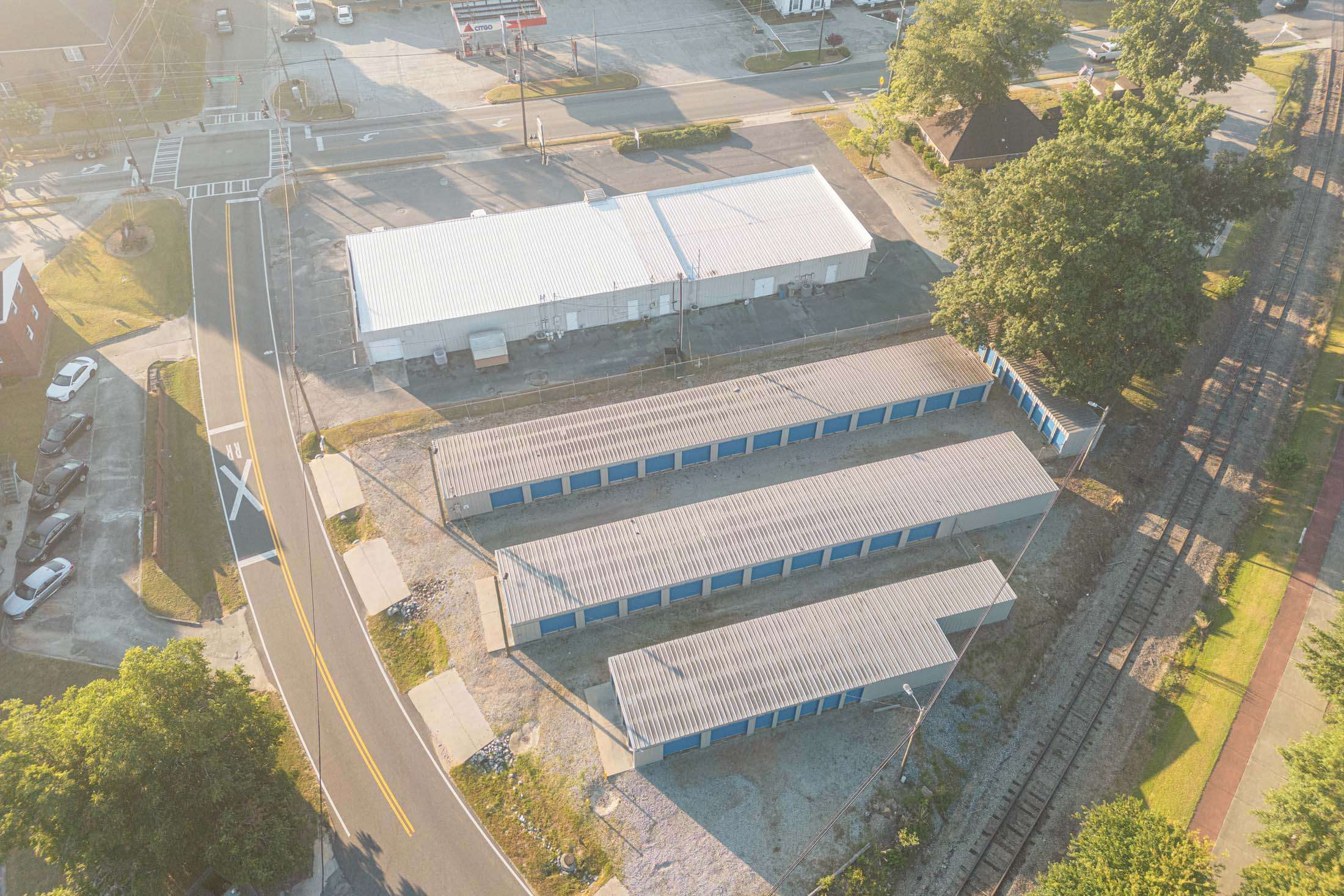 Aerial view of a self storage facility