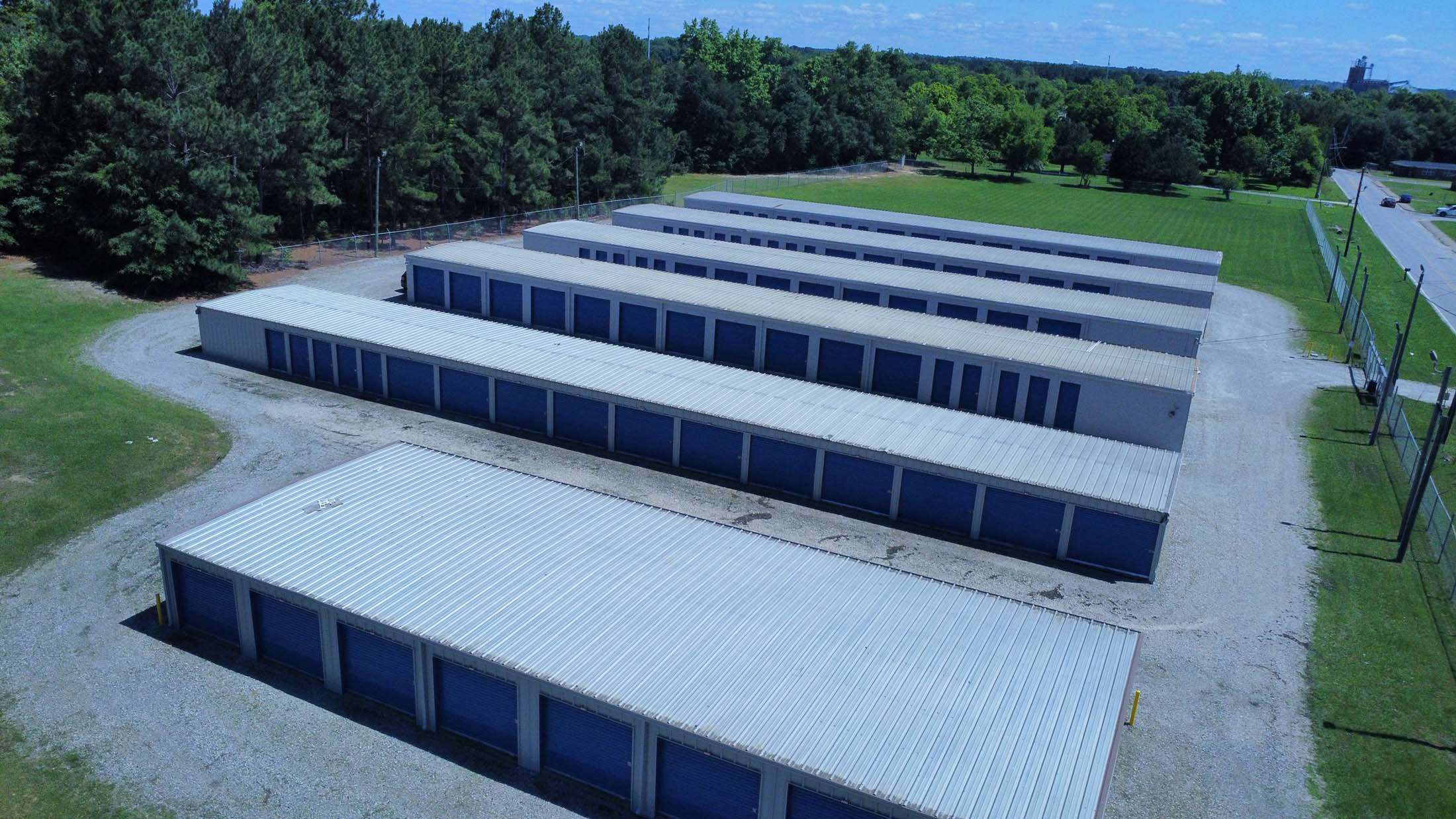 Aerial view of storage units