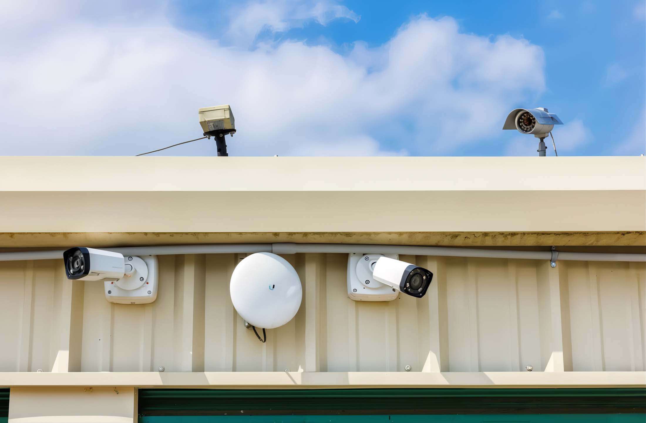 Cameras mounted on outside of storage facility