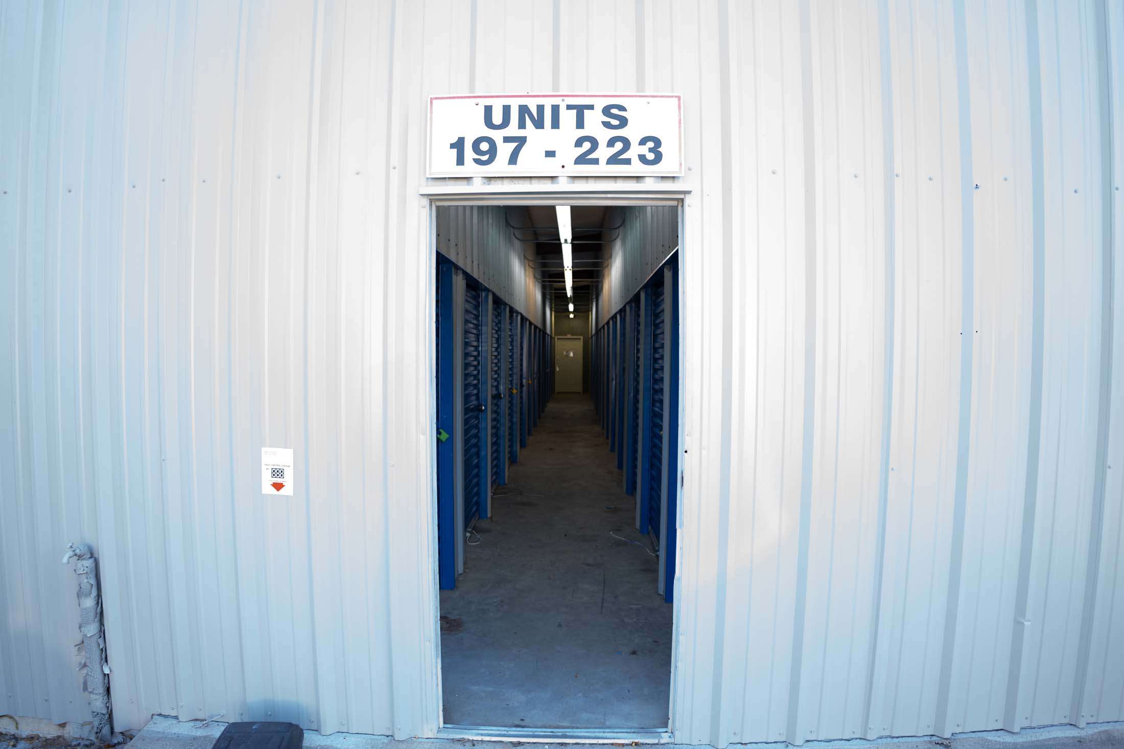 Entrance to indoor storage units