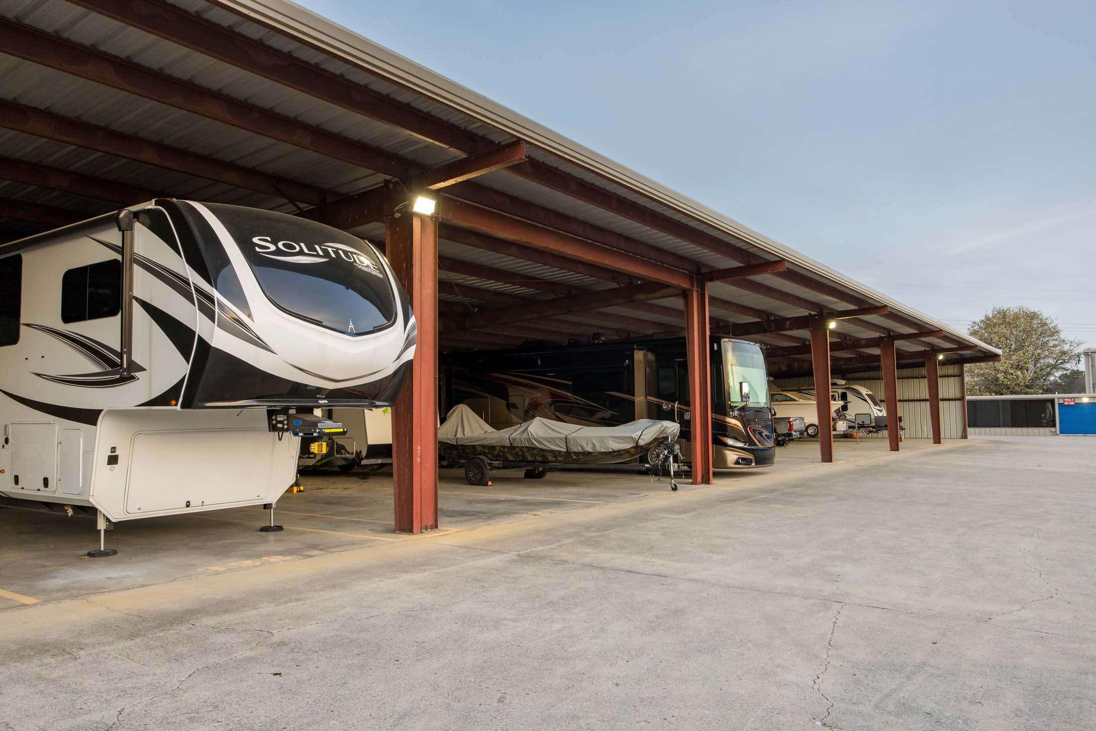 RVs and boats under covered storage