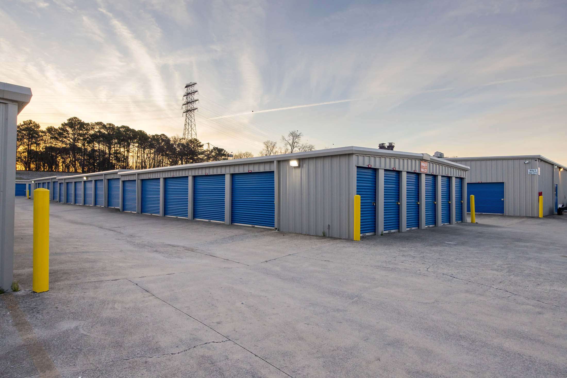 Rows of drive up storage units