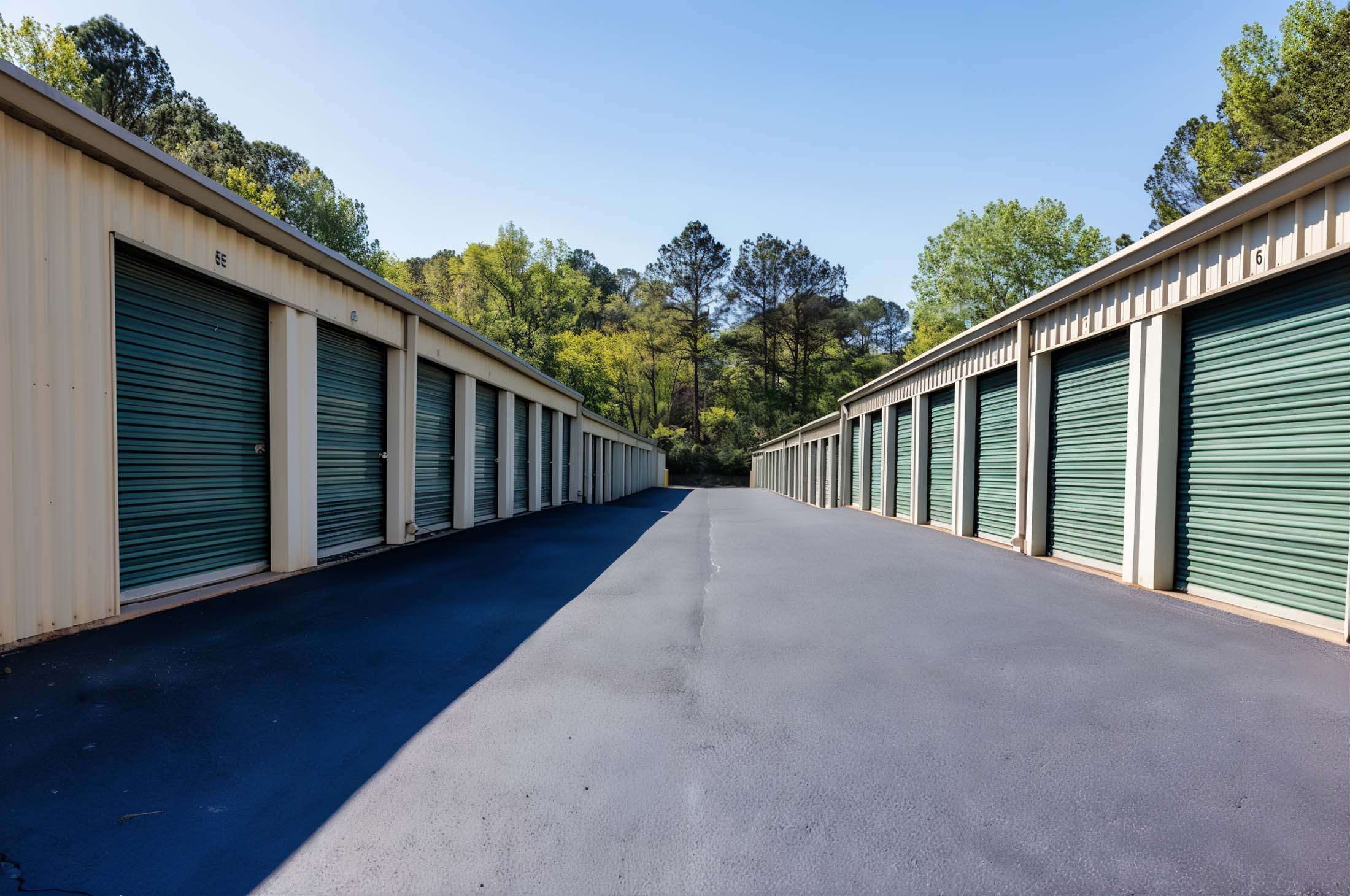Rows of self storage units