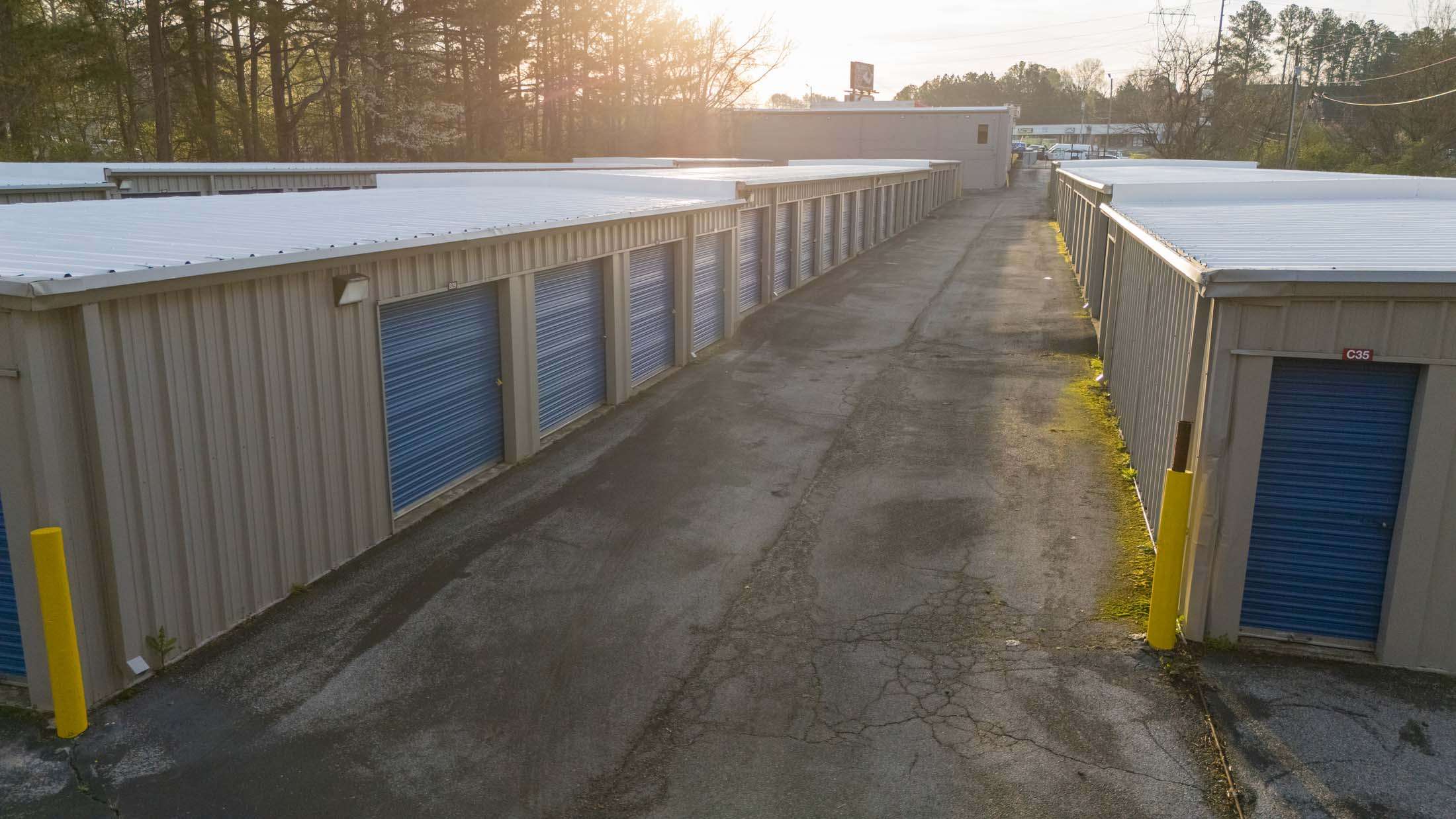 Rows of self storage units