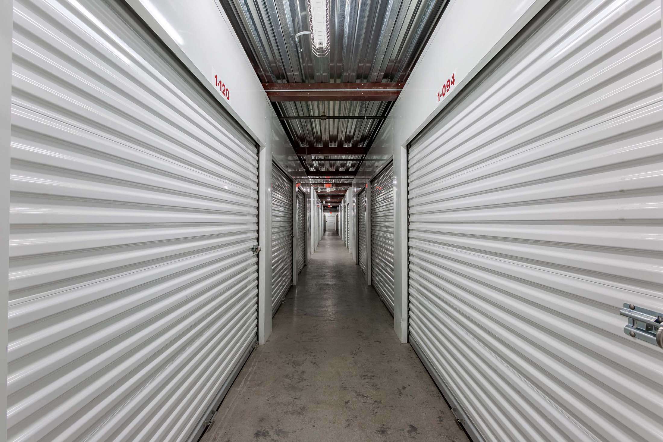 Hallway of indoor self storage units