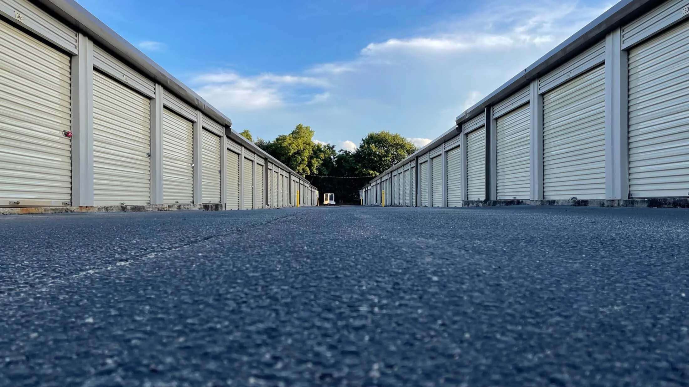 drive-up self storage unit aisle