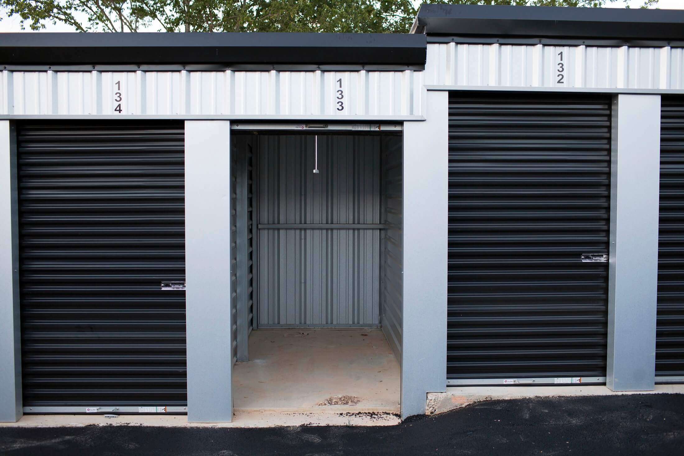 Head on view of drive up self storage units