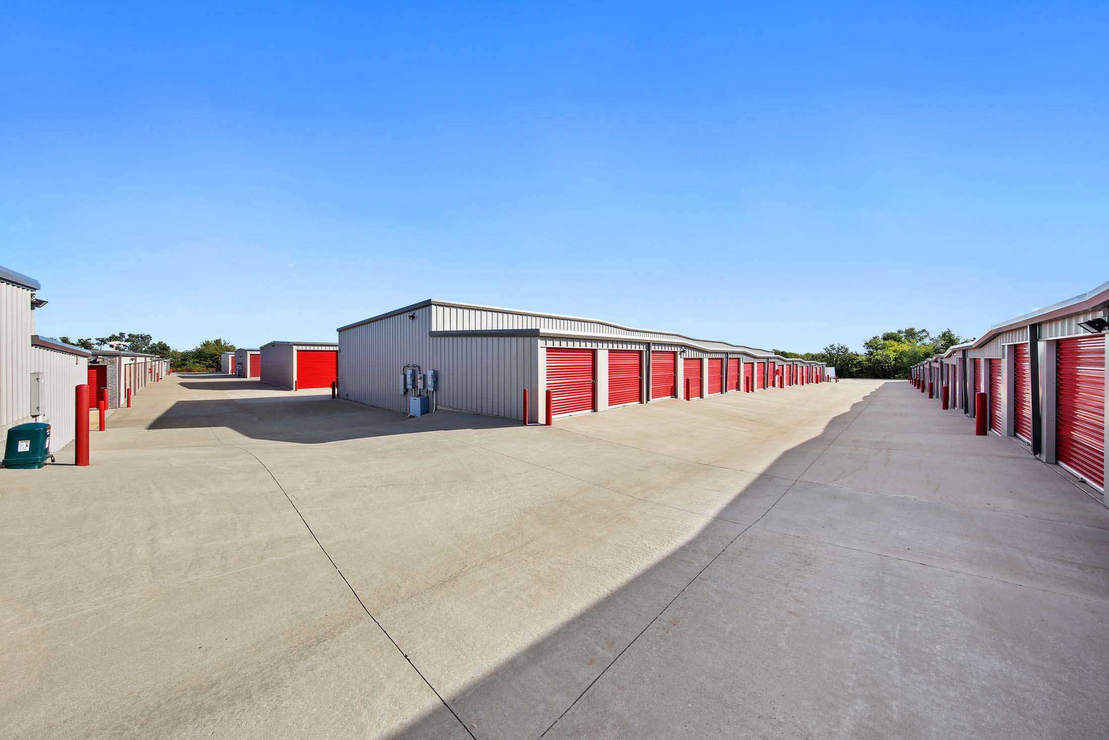 Rows of pull up self storage units