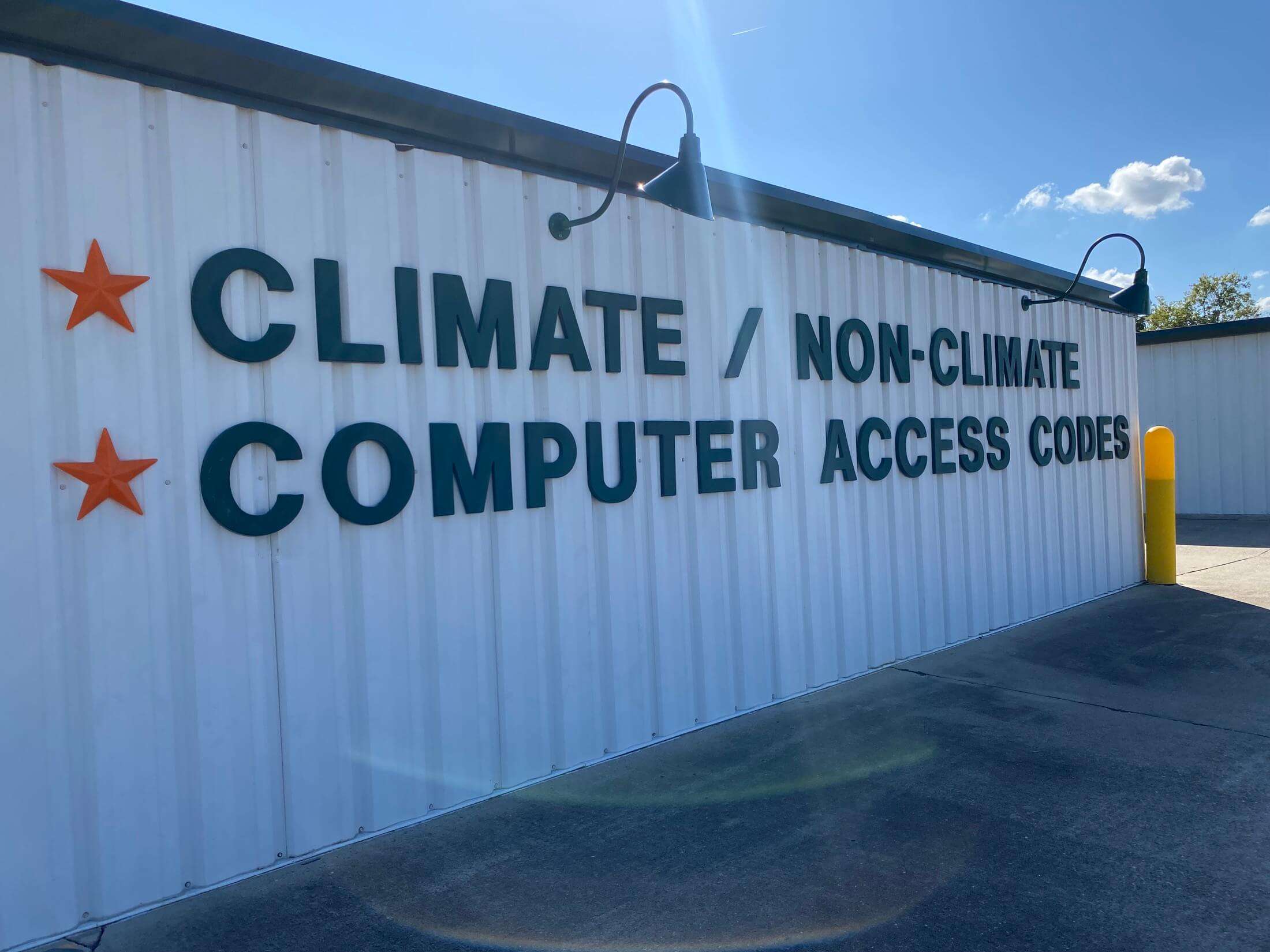 Climate Control sign on self storage facility