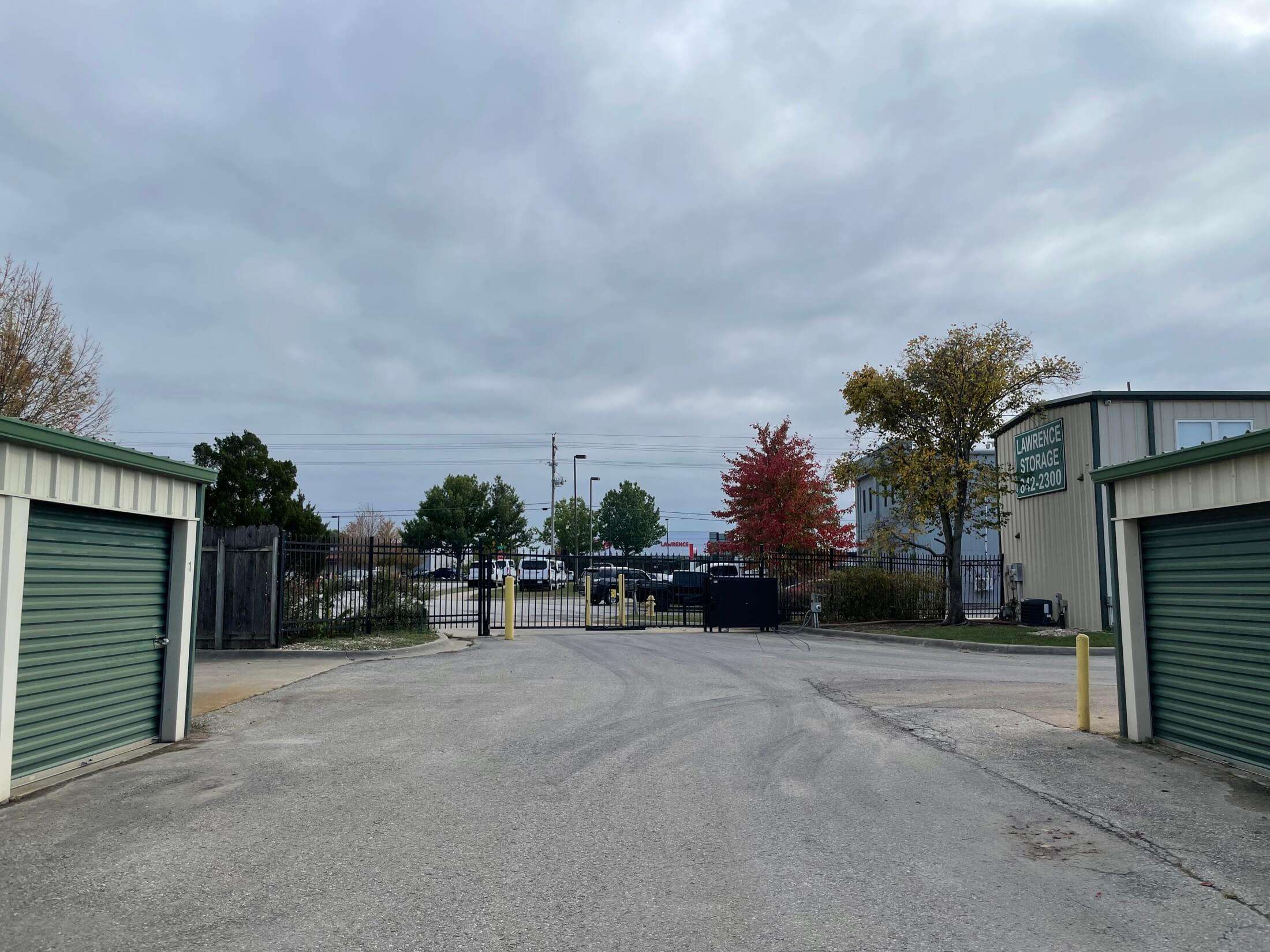 View of secure gate from inside self storage facility