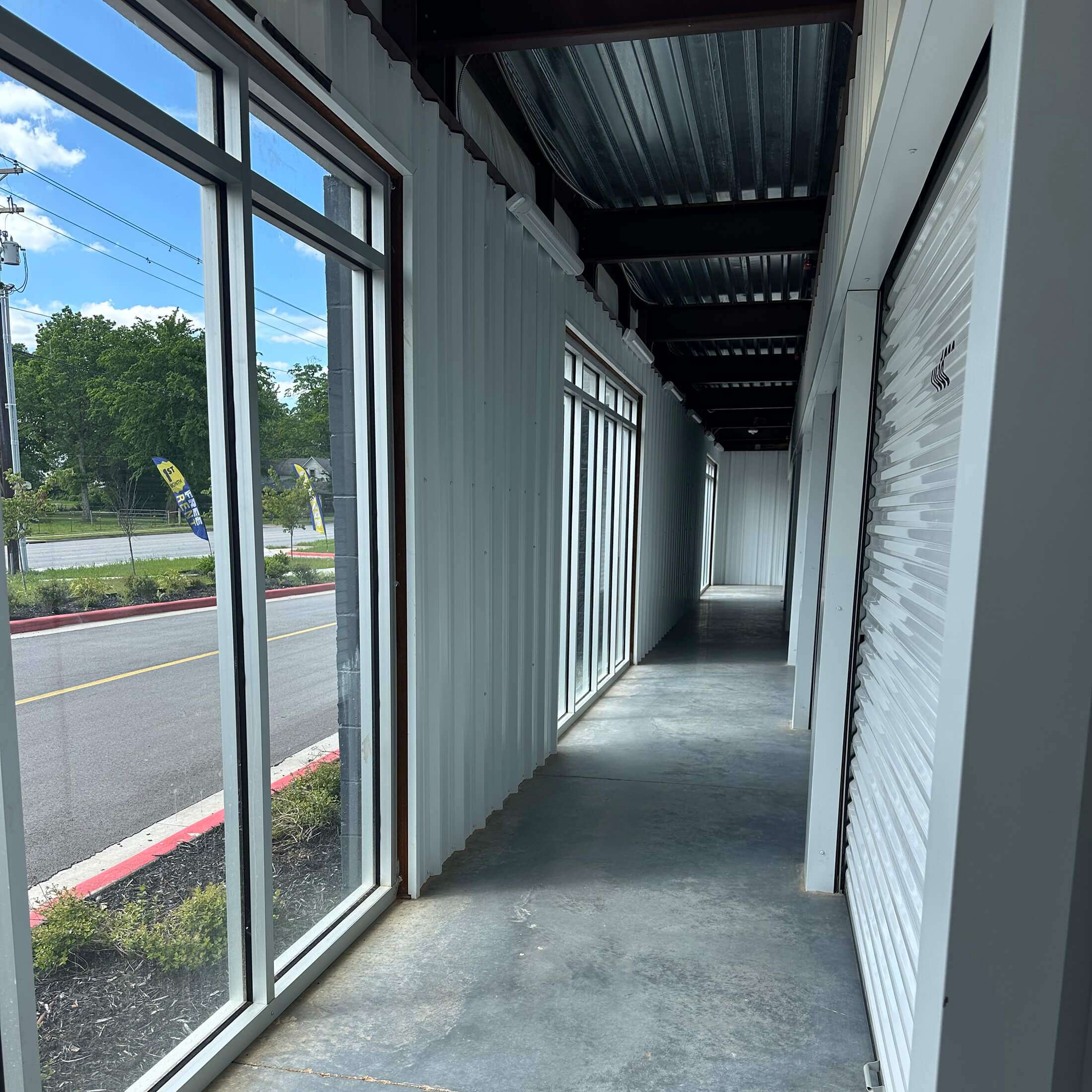 well lit hallway of climate controlled storage