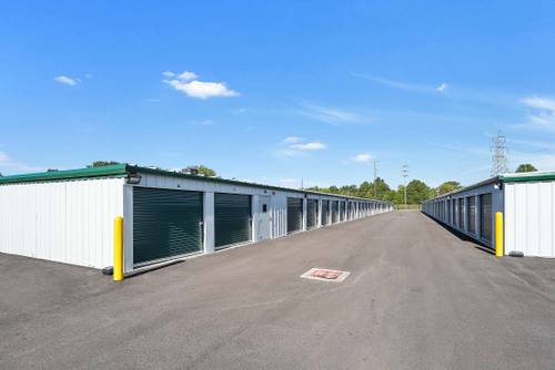 Paved aisle between self storage units