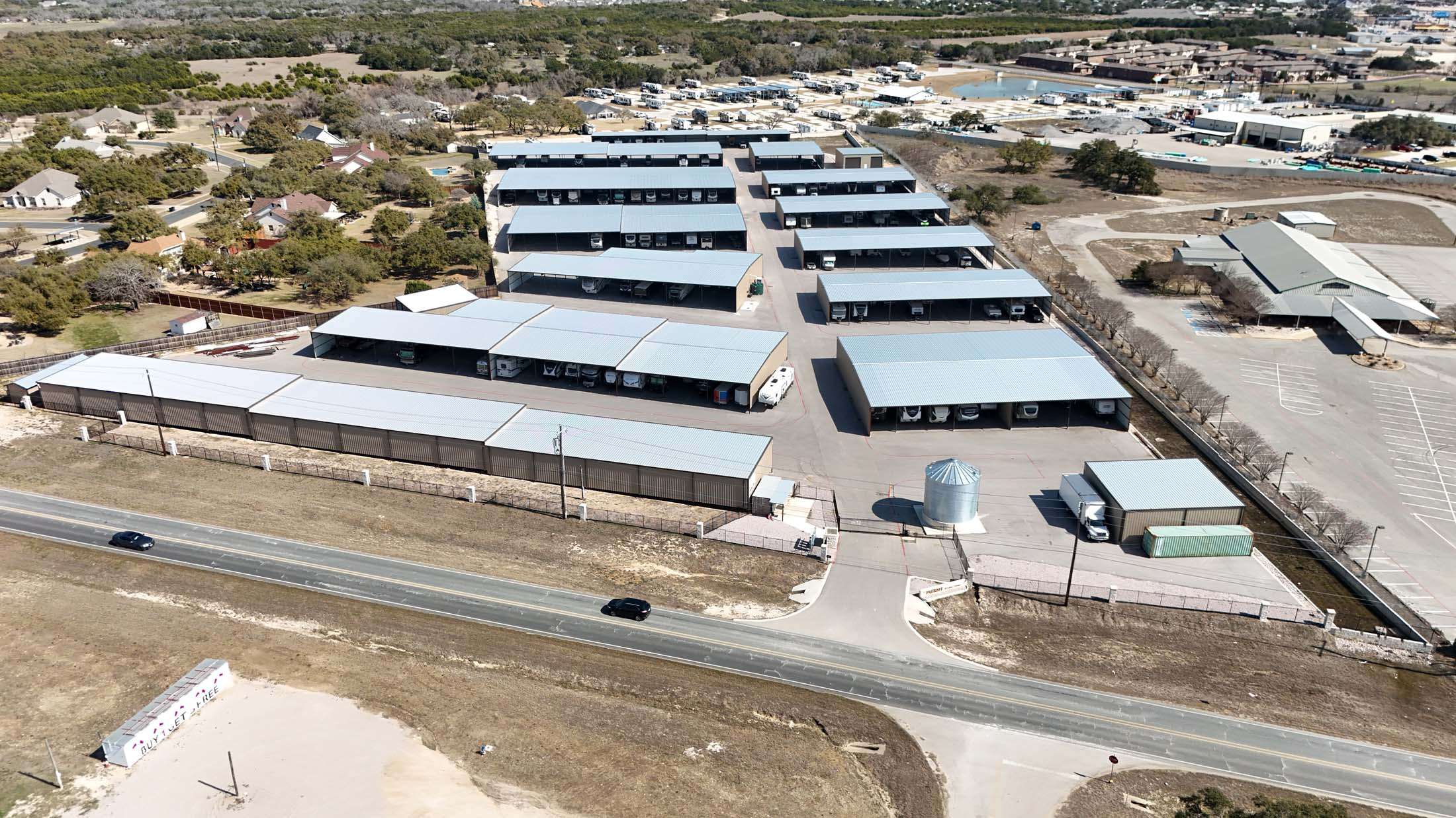 Aerial view of RV storage facility