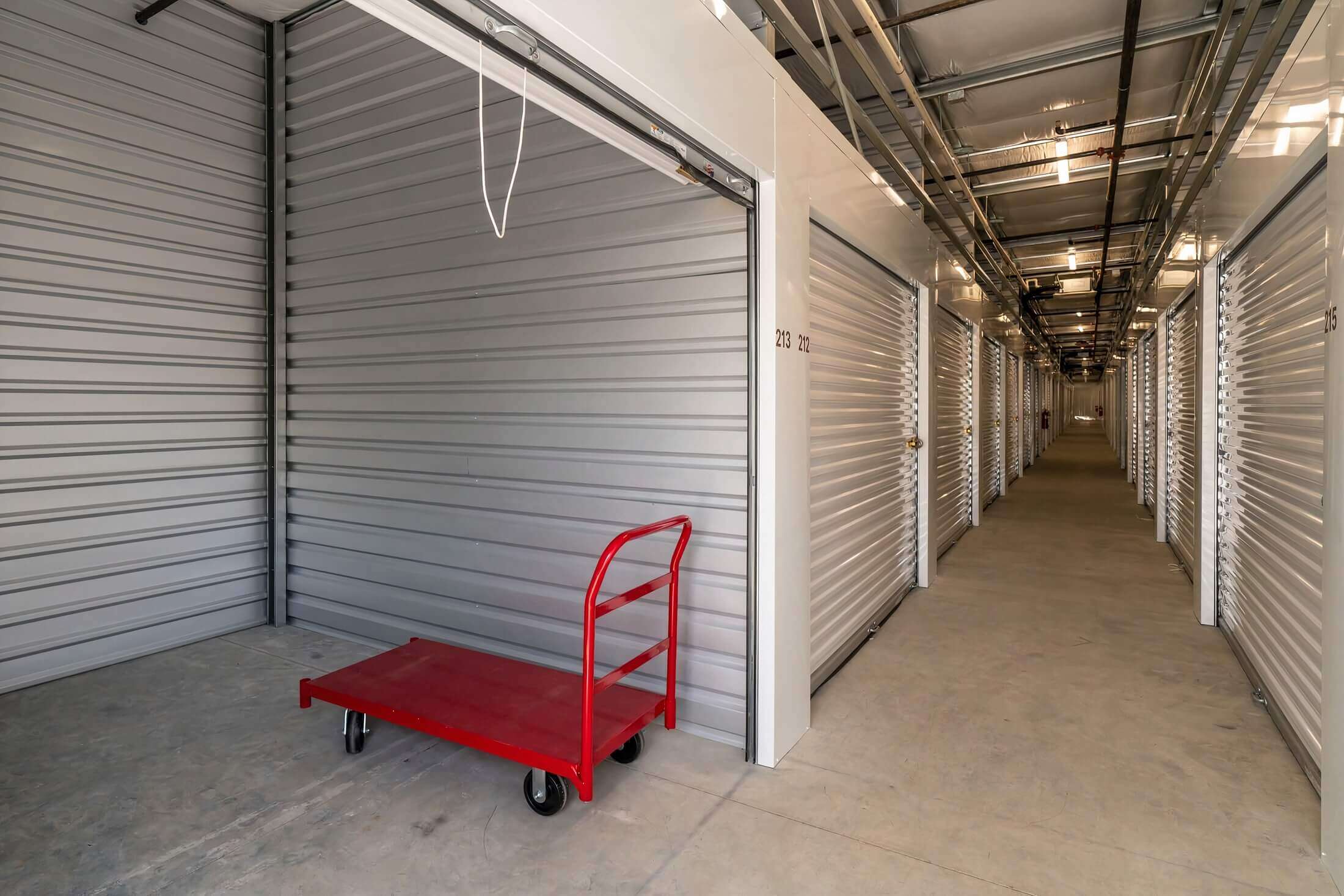 moving cart in a clean climate controlled self storage unit