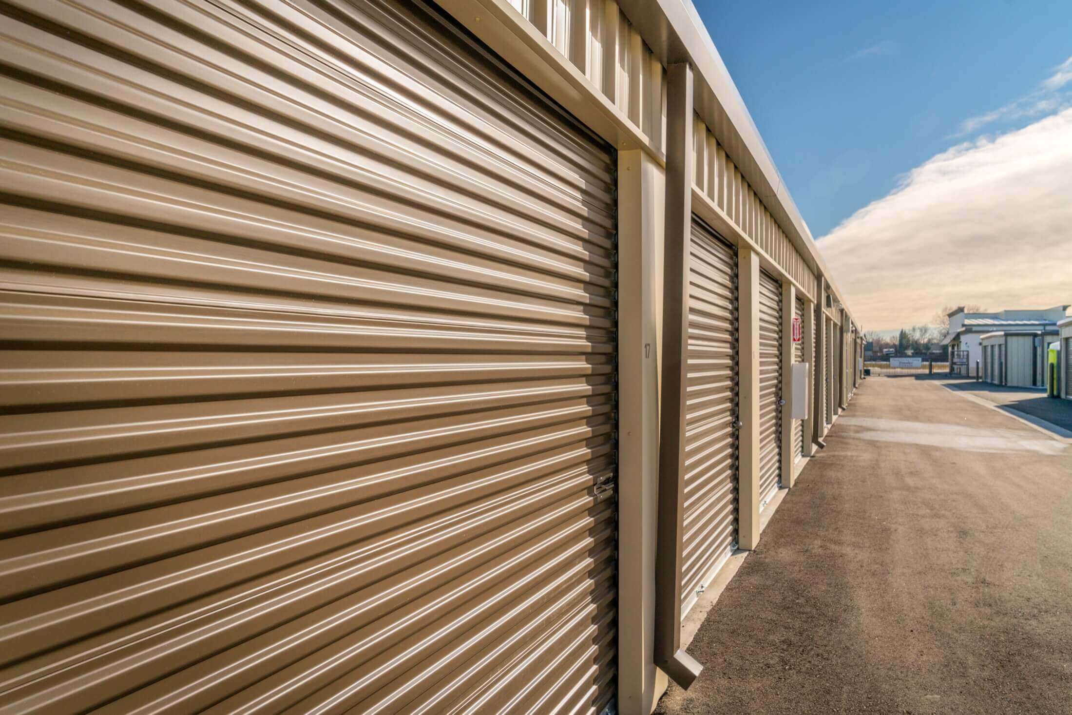 row of drive up self storage units