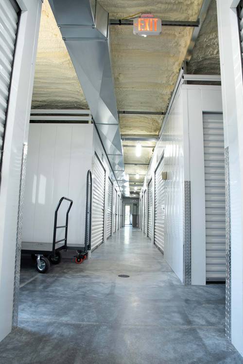 Hallway of indoor storage units