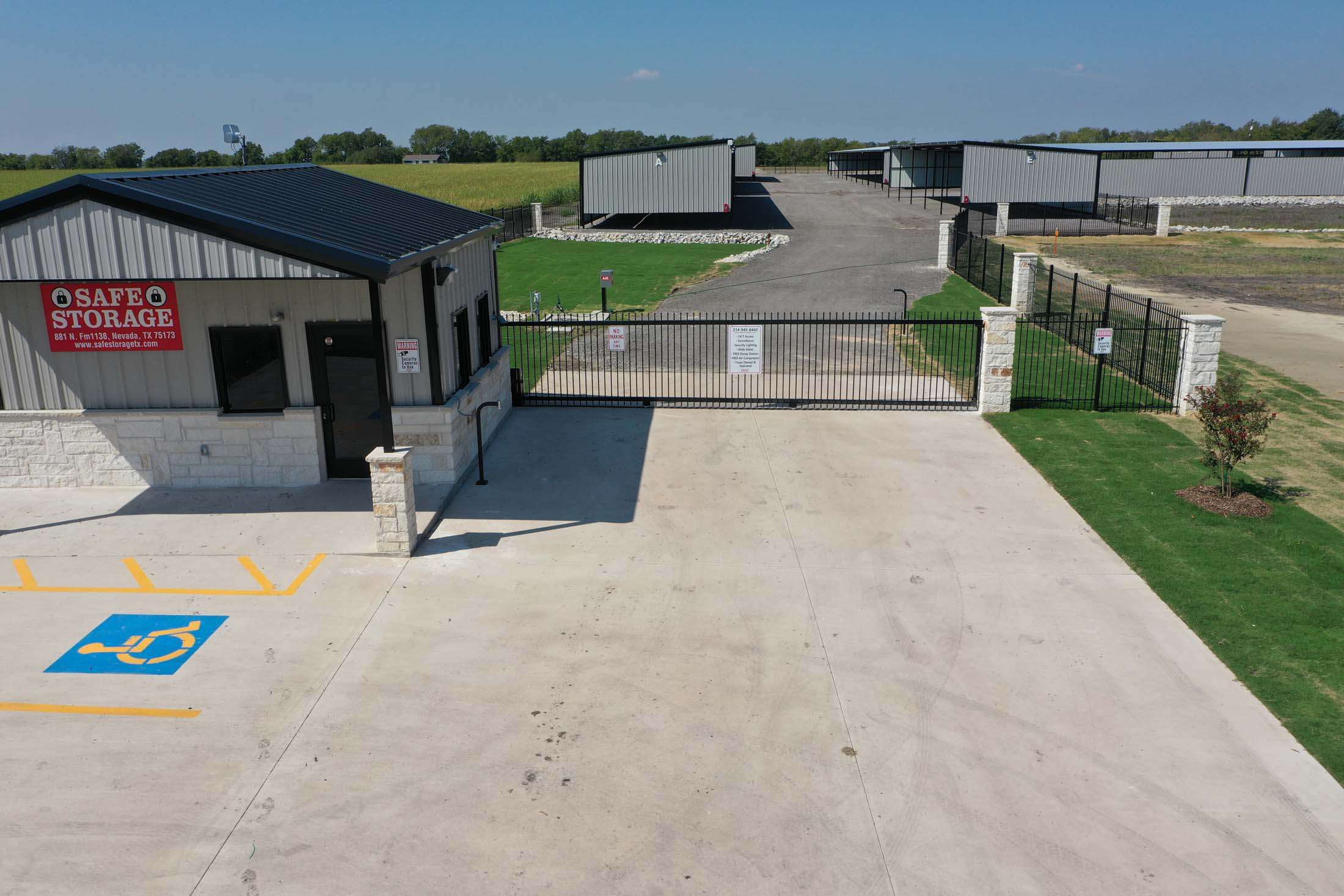 Closed security gate at self storage facility