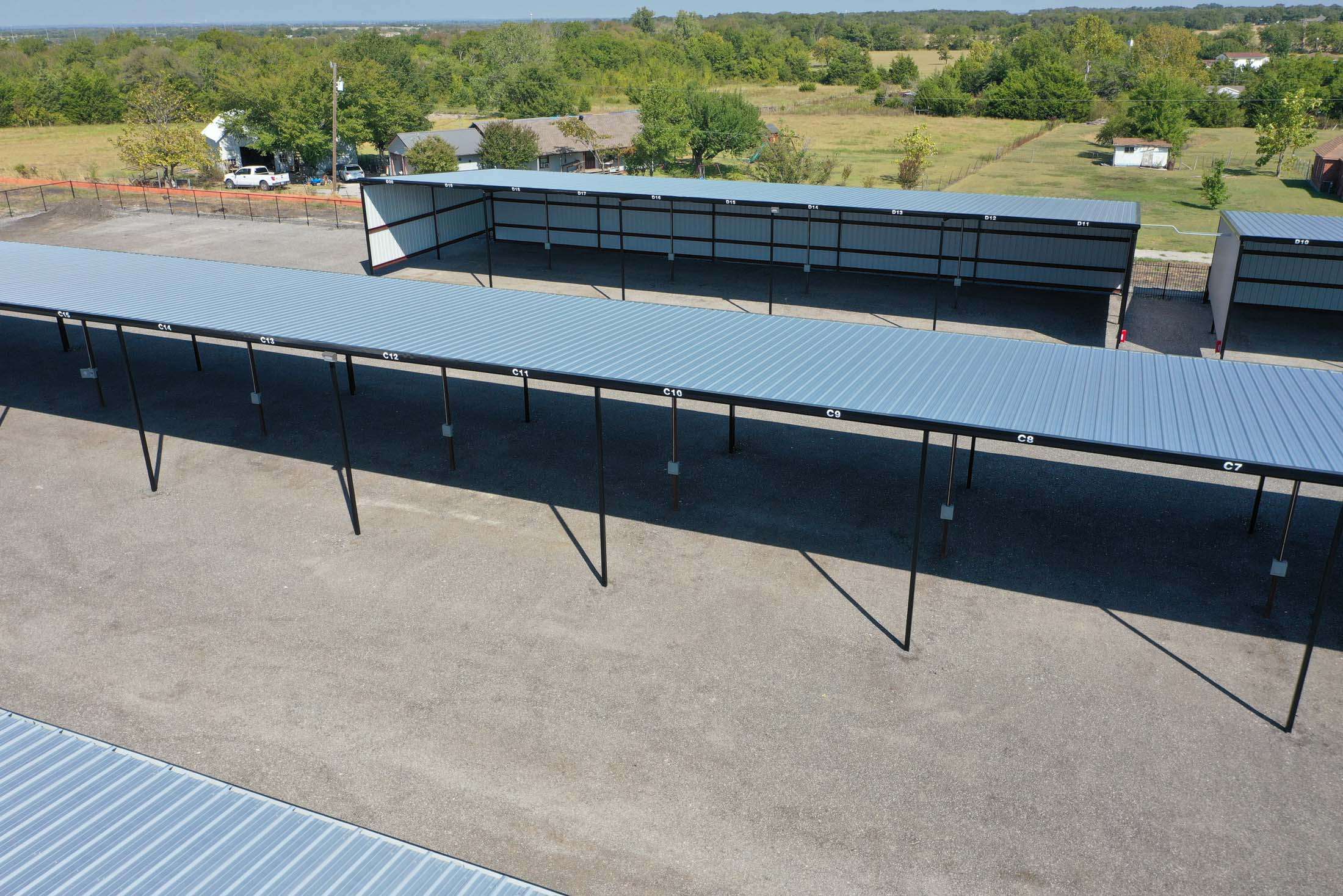 Rows of covered RV storage