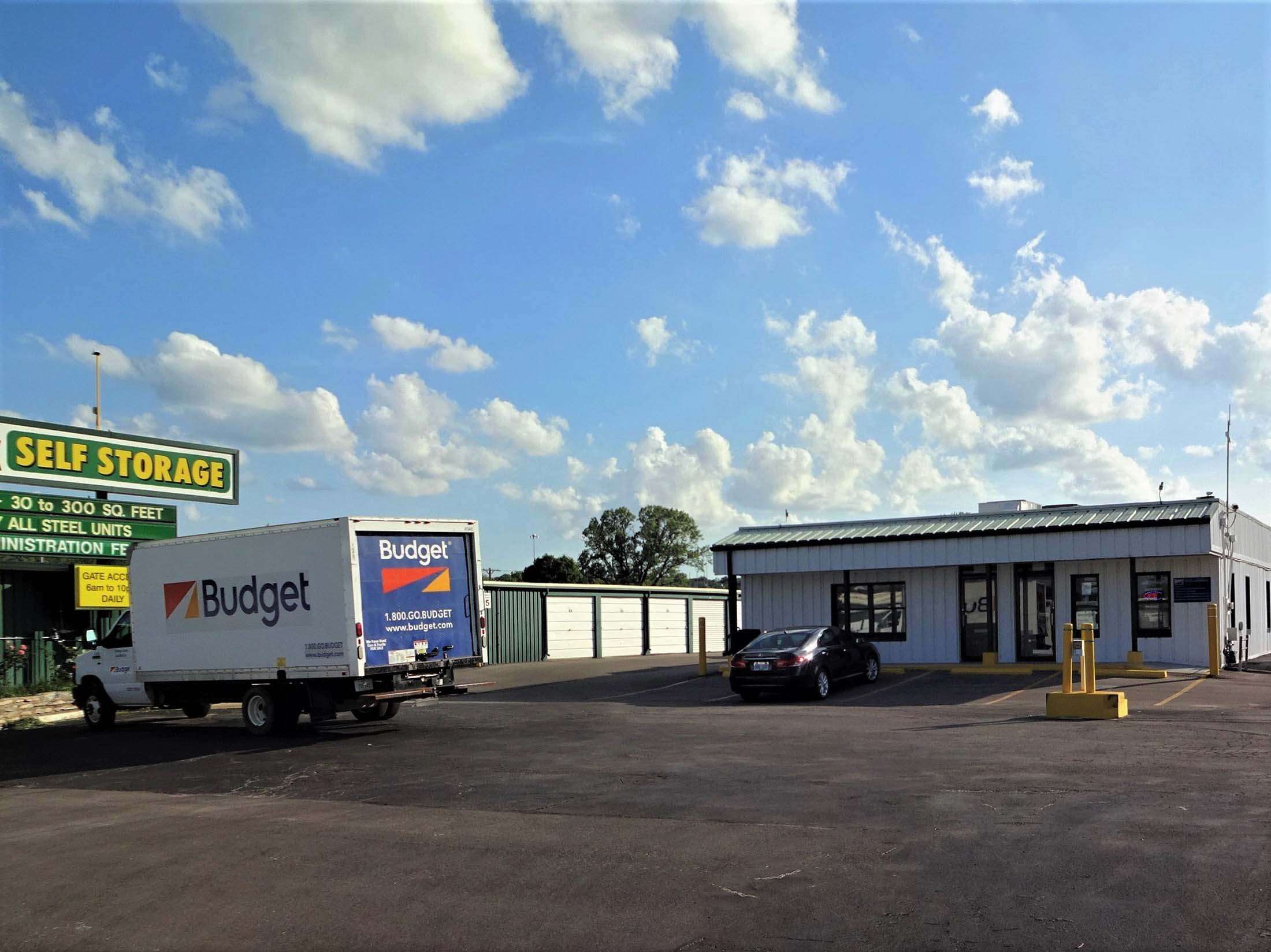 Parking lot at self storage facility