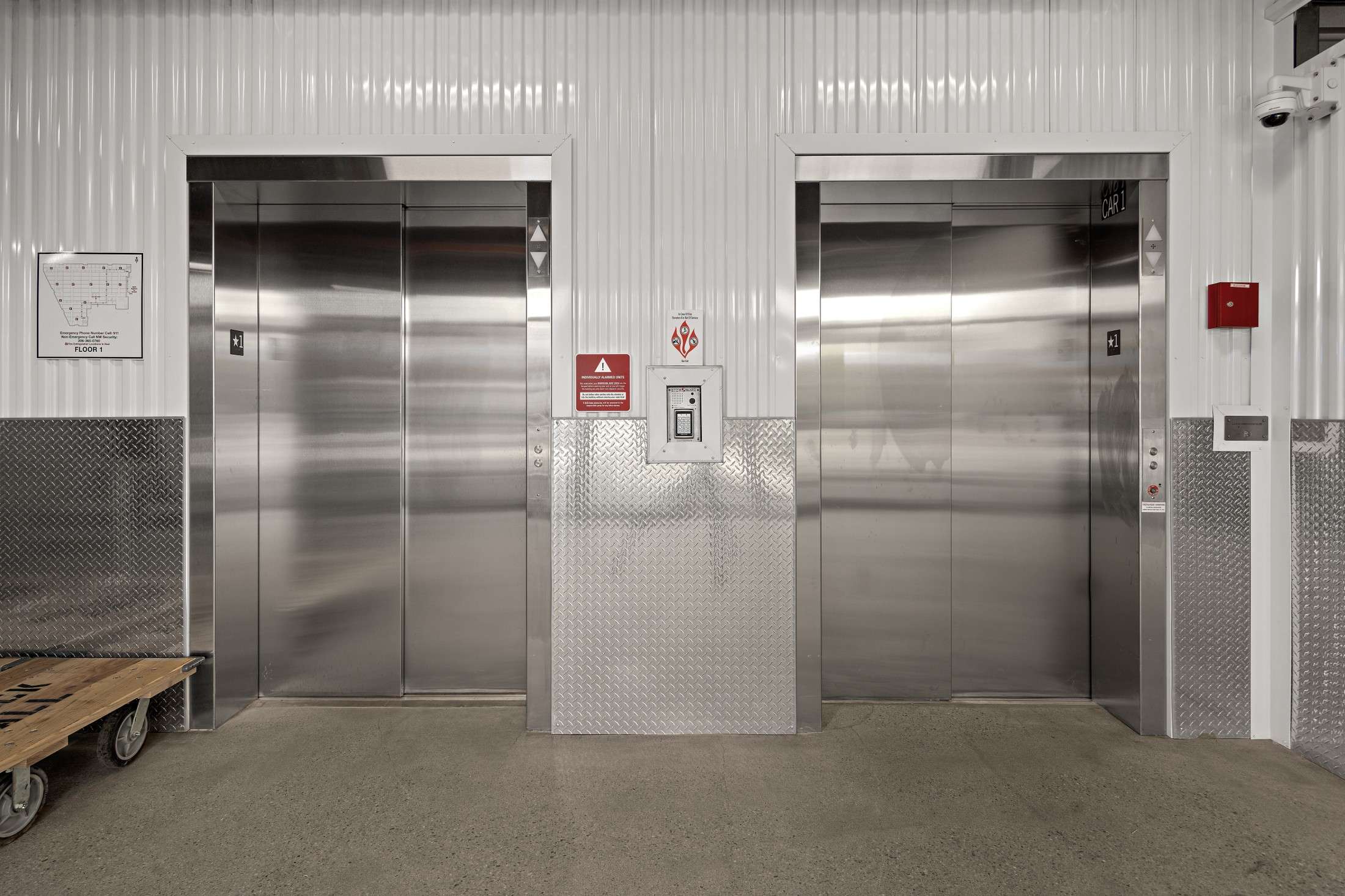 Elevators inside storage facility