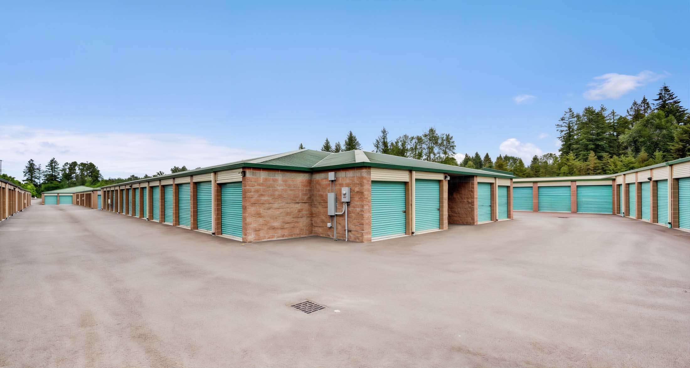 Rows of drive up storage units