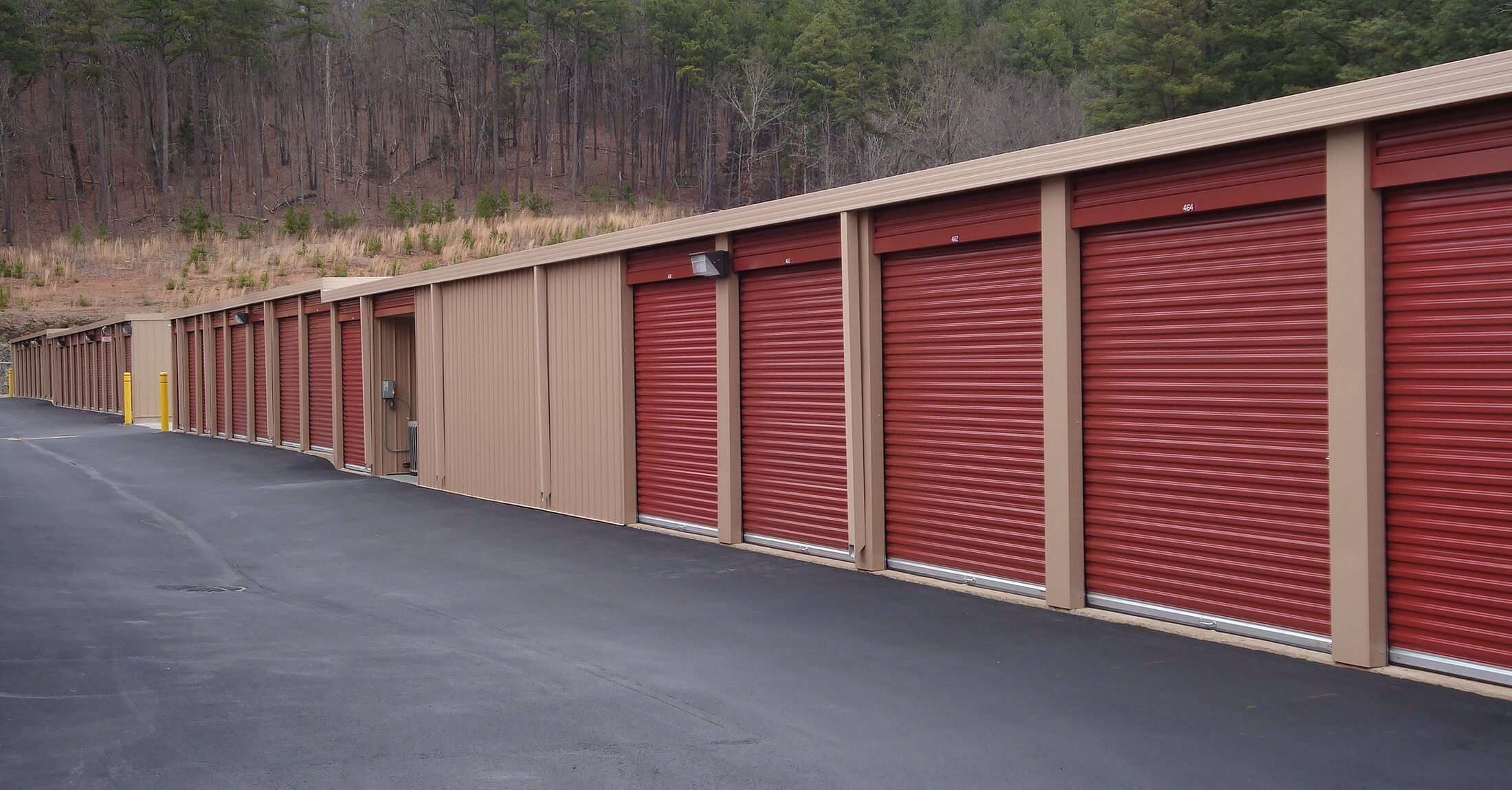 row of drive up self storage units
