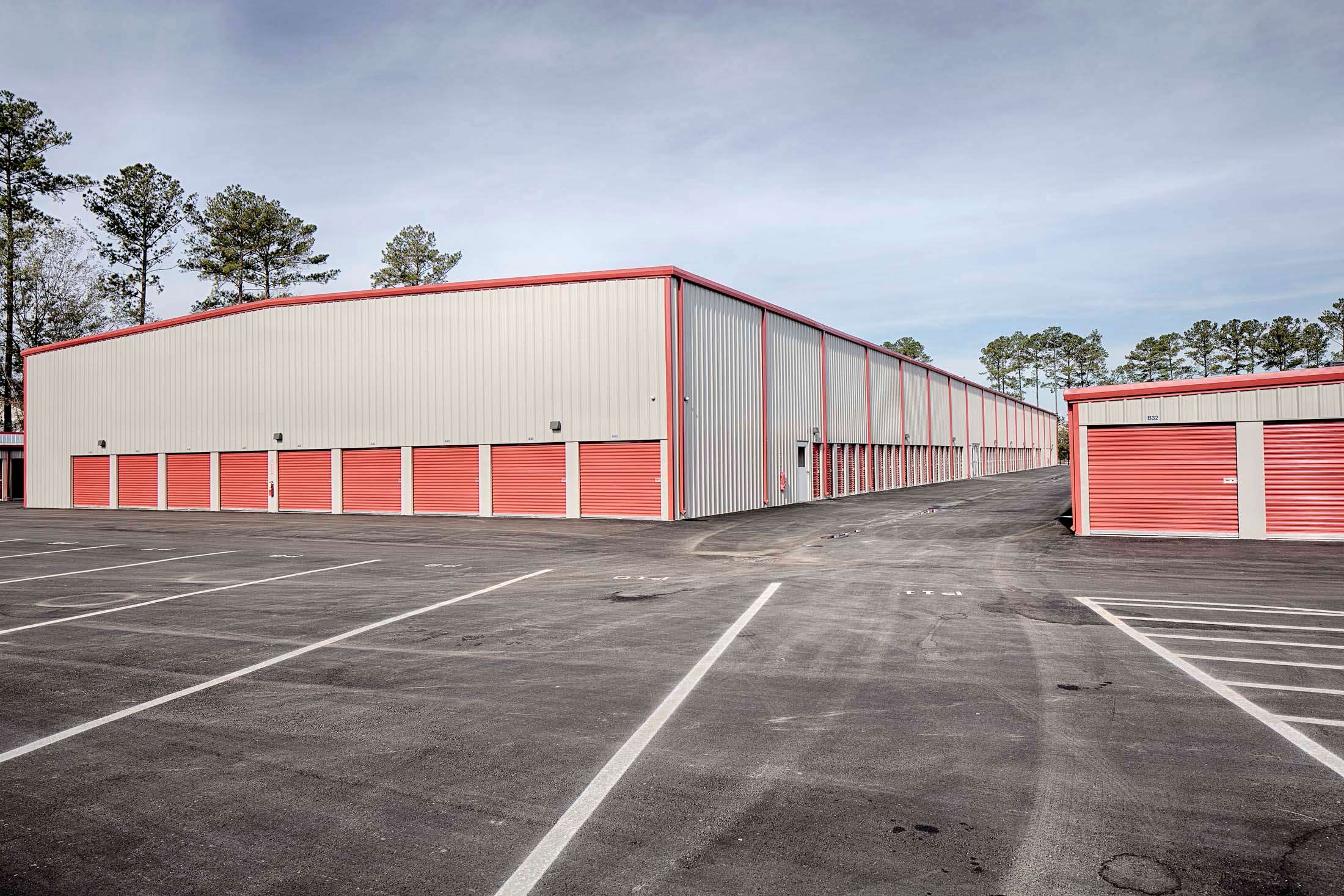Rows of drive up storage units