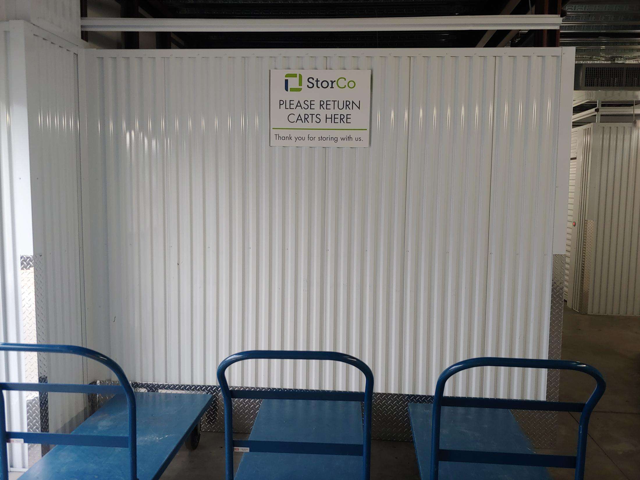 Push carts at climate control self storage facility