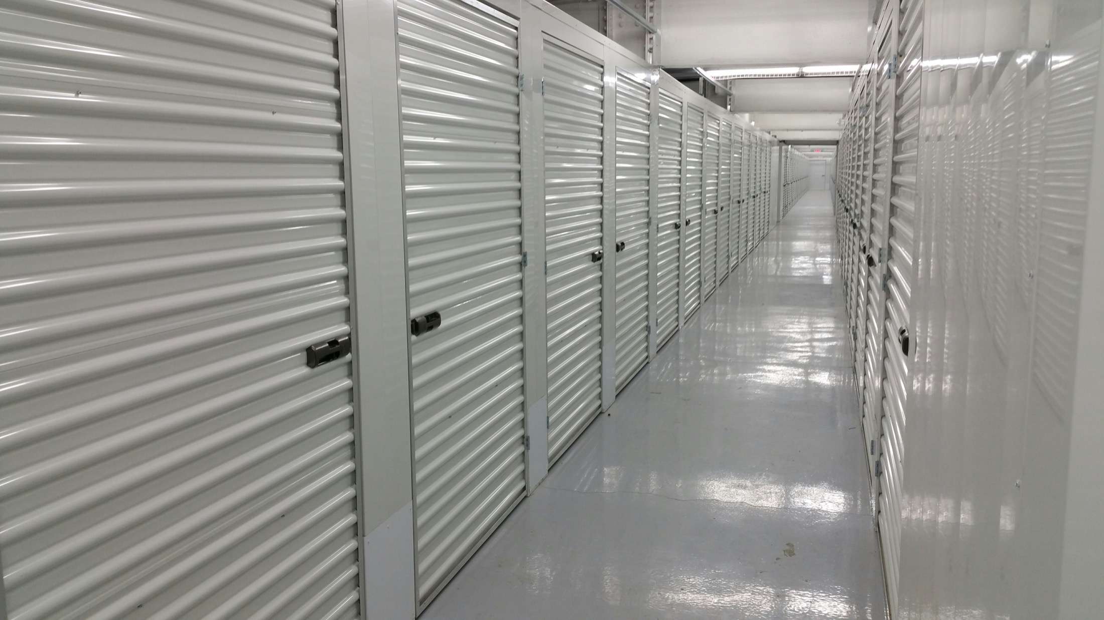 Hallway between indoor self storage units
