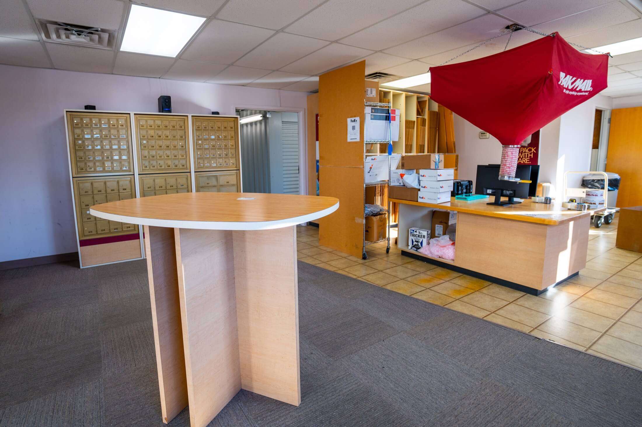 Mailboxes available in self storage facility office