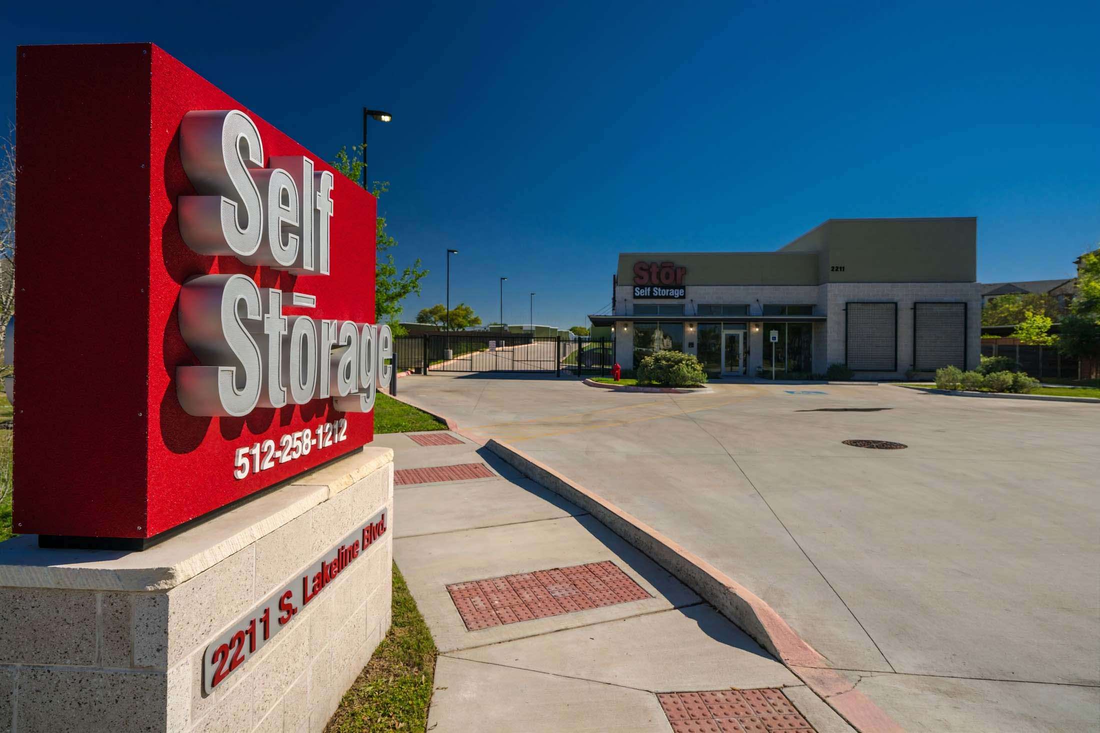 Signage and entrance to storage facility