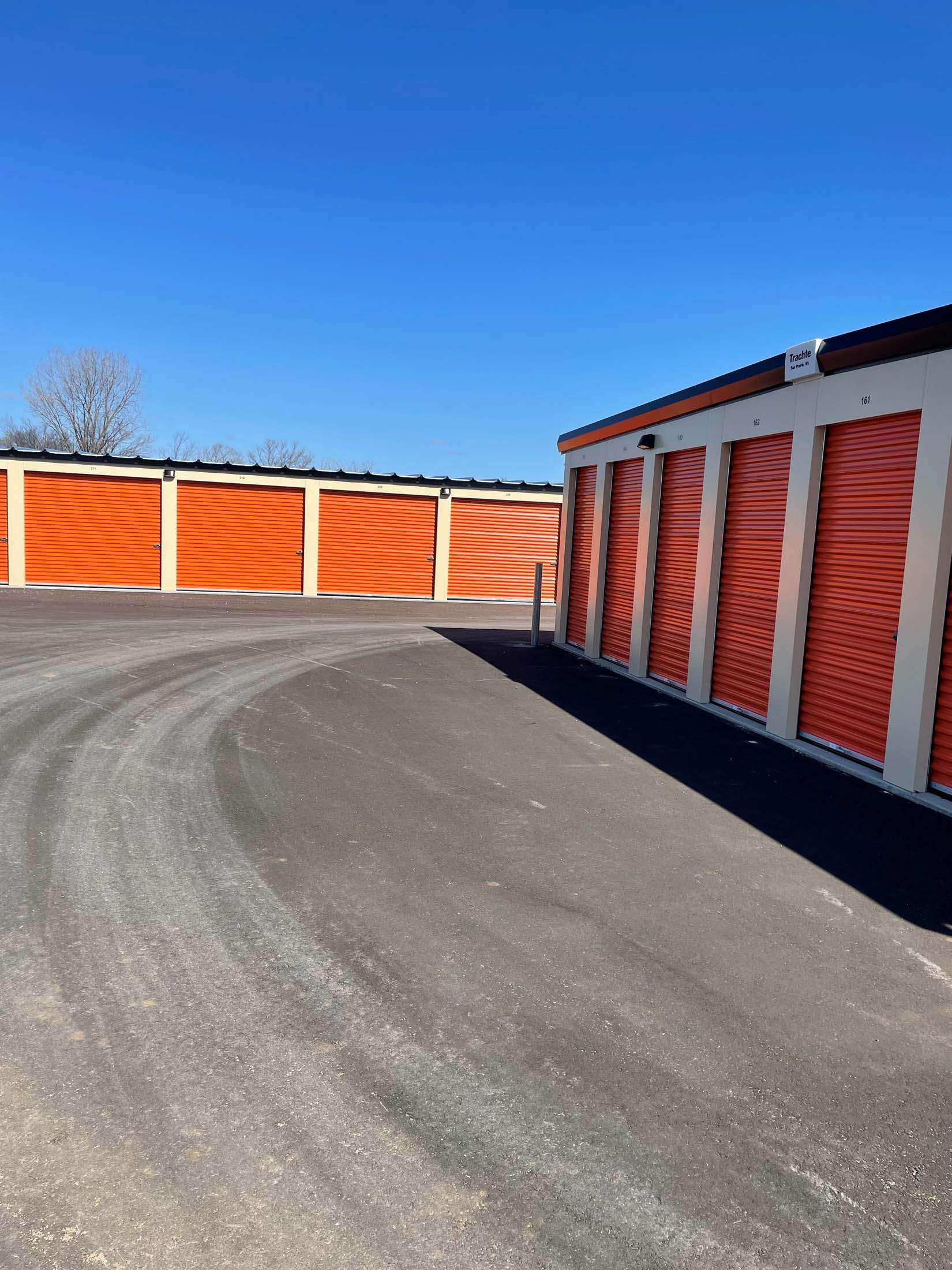Paved aisle between storage units