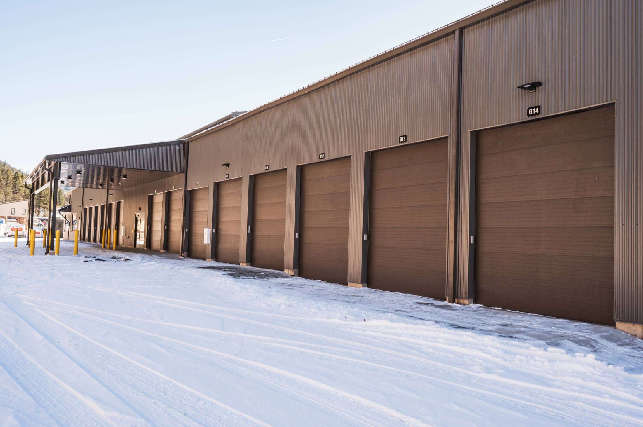 row of large drive-up storage units